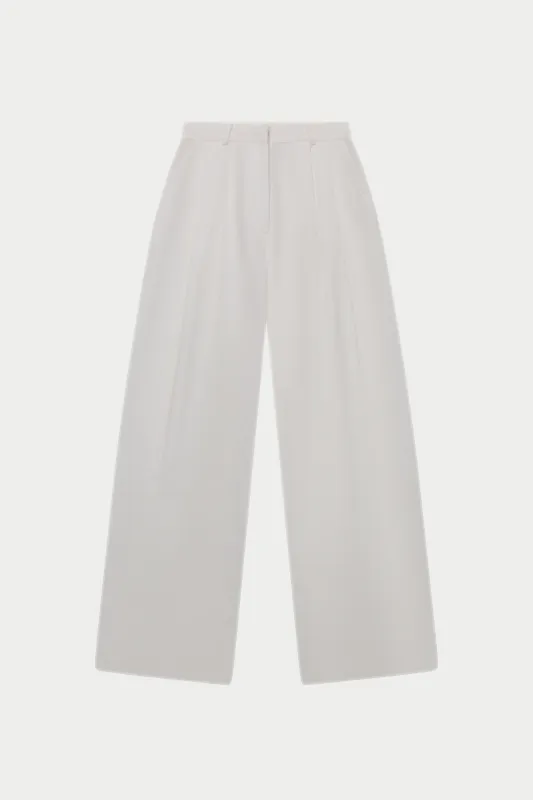 LINEN BLEND WIDE LEG PLEATED TROUSERS - WHITE sold by The Couture Club