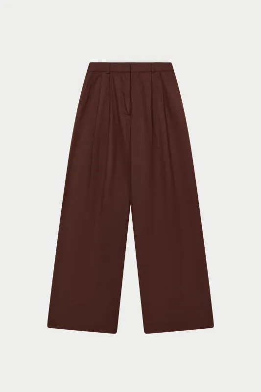 LINEN BLEND WIDE LEG PLEATED TROUSERS - CHOCOLATE sold by The Couture Club