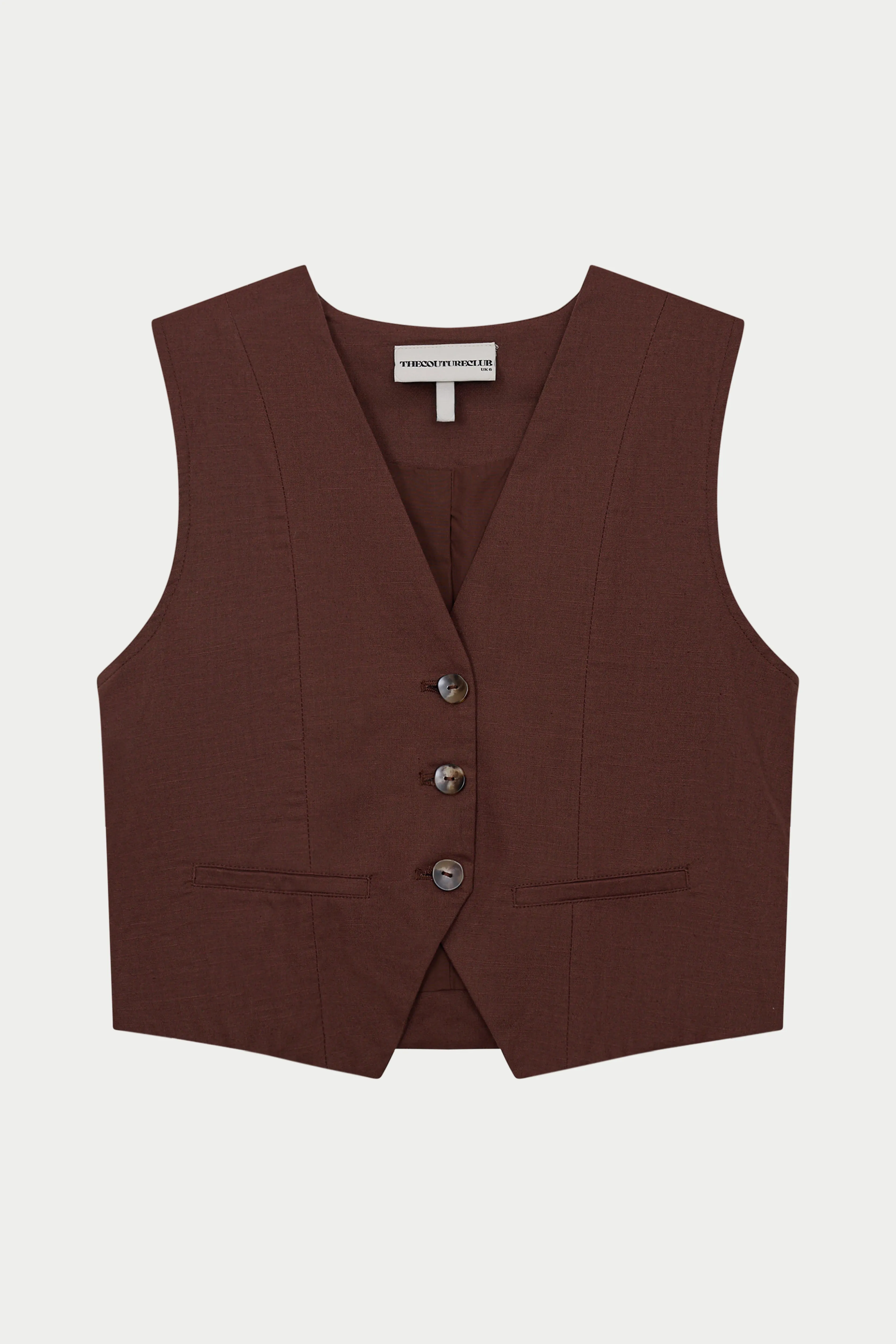 LINEN BLEND WAISTCOAT - CHOCOLATE sold by The Couture Club