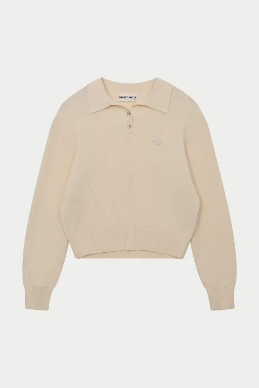 KNITTED BUTTON THROUGH POLO - BUTTERMILK sold by The Couture Club