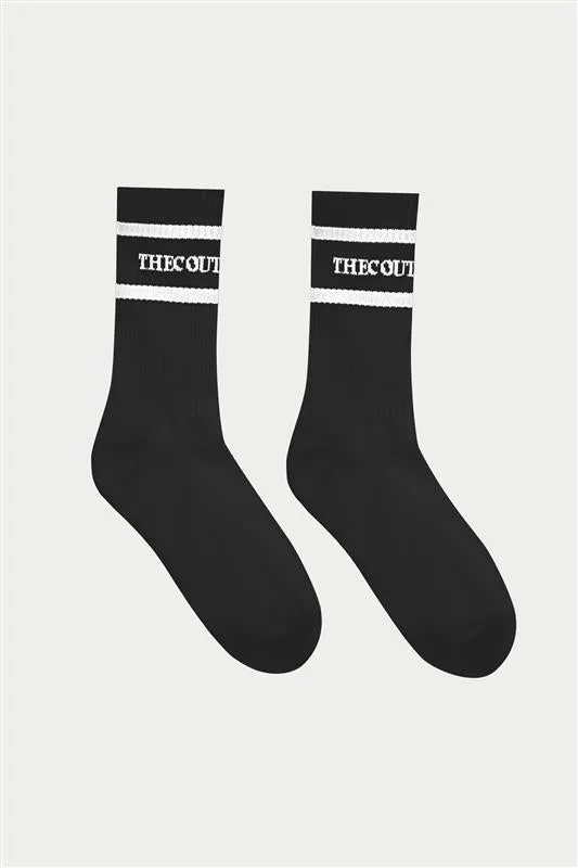 DOUBLE STRIPE COPYRIGHT SOCK - BLACK sold by The Couture Club