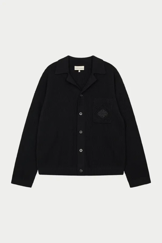 CROCHET KNITTED EMBLEM POCKET SHIRT - BLACK sold by The Couture Club