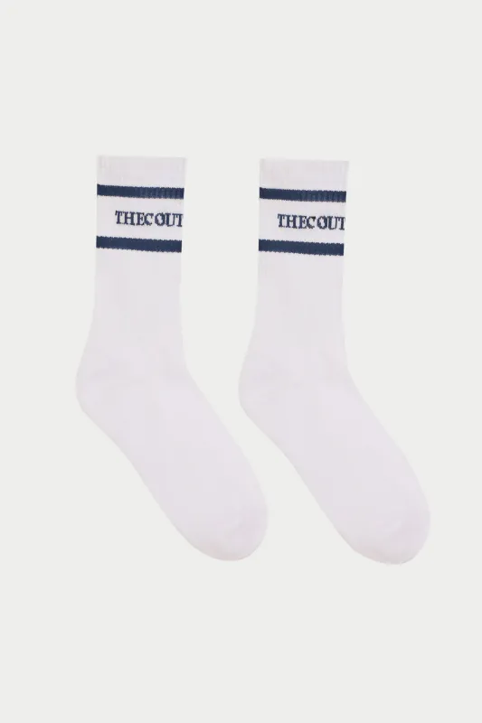 DOUBLE STRIPE COPYRIGHT SOCK - NAVY sold by The Couture Club