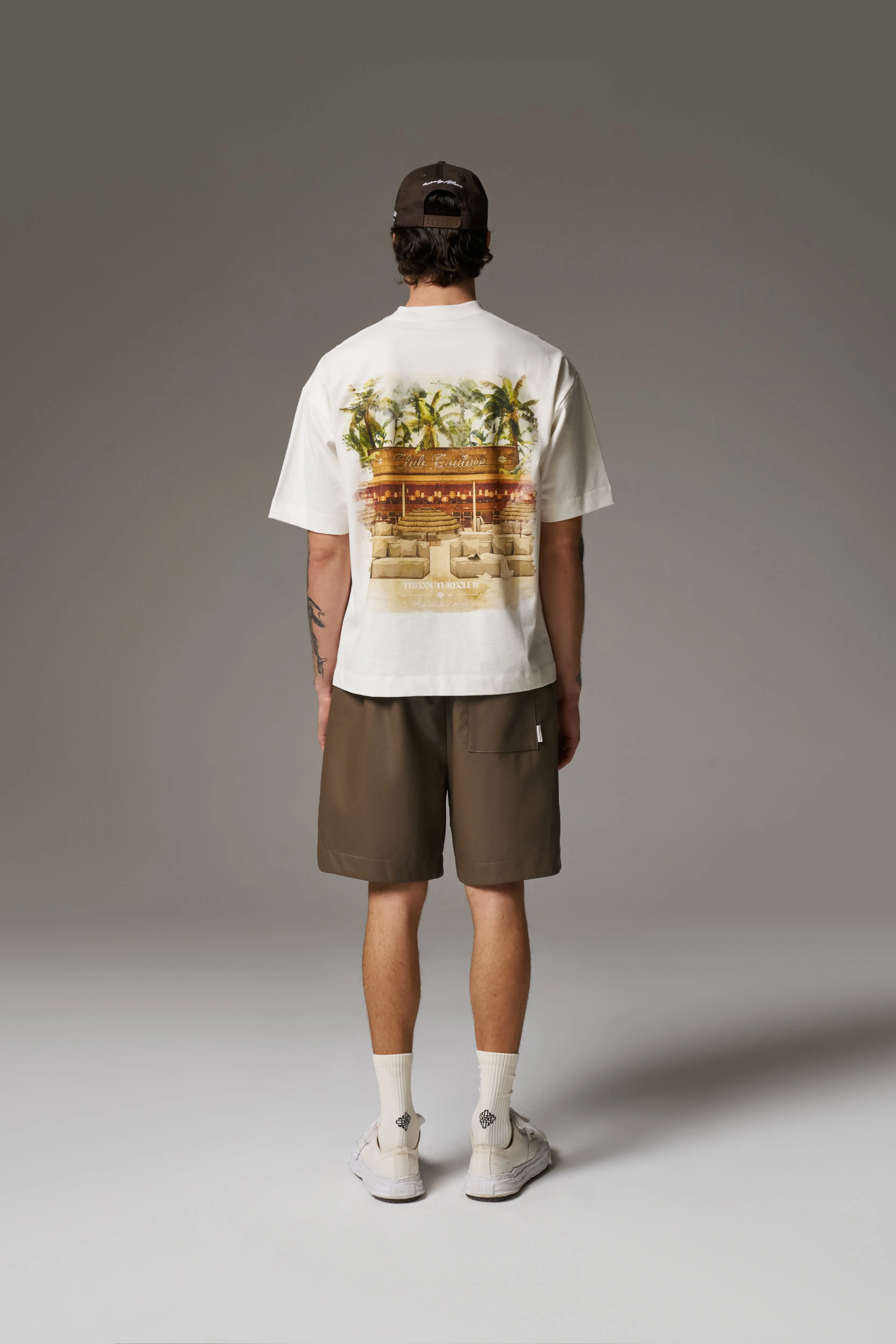 WATERCOLOUR BEACH CLUB PRINTED T-SHIRT - OFF WHITE sold by The Couture Club product image thumbnail 5