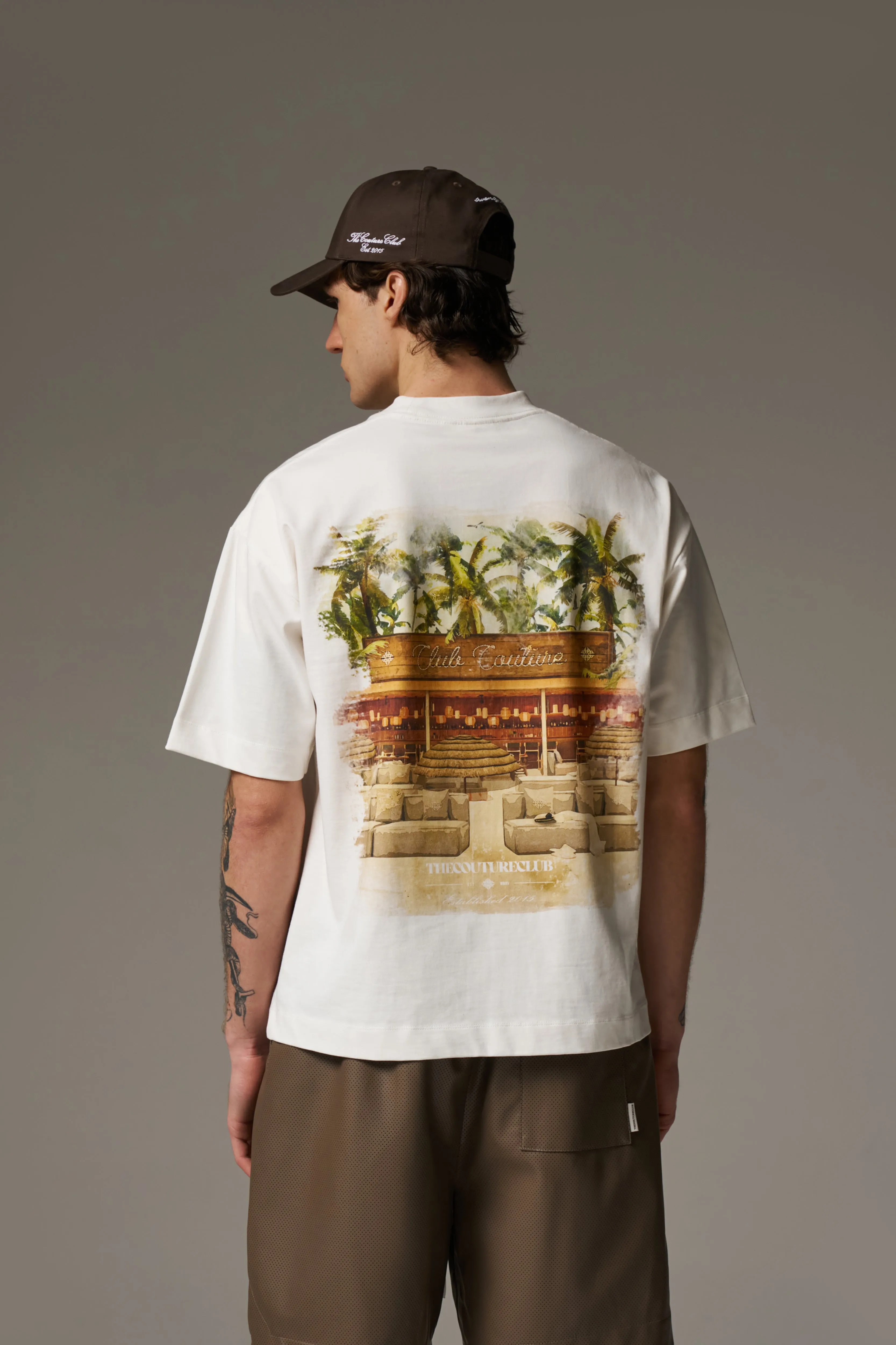 WATERCOLOUR BEACH CLUB PRINTED T-SHIRT - OFF WHITE sold by The Couture Club product image thumbnail 3