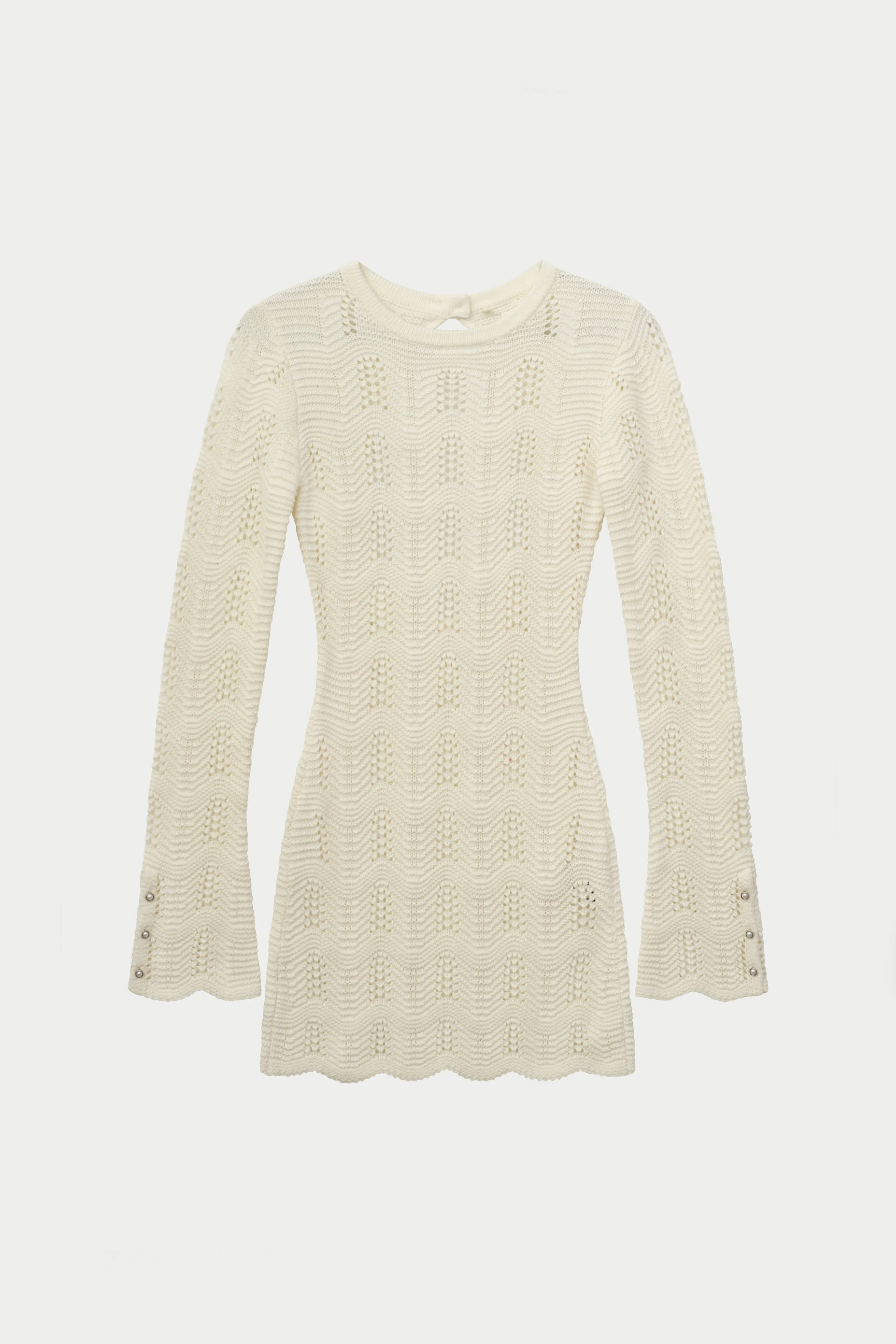 SCALLOP EDGE KNITTED MINI DRESS - OFF WHITE sold by The Couture Club
