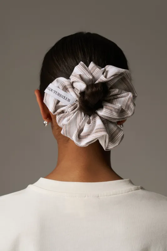 STRIPE BRANDED SCRUNCHIE - BEIGE made by The Couture Club