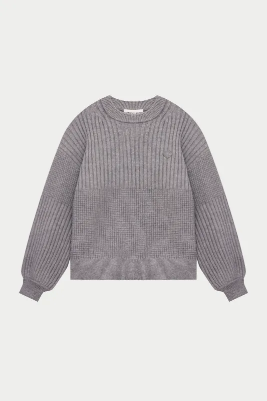 CONTRAST KNIT OVERSIZED CREW - GREY MARL sold by The Couture Club