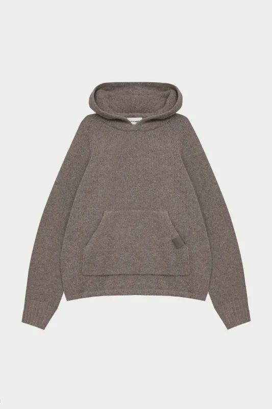 BOUCLE KNIT HOODIE - BROWN sold by The Couture Club