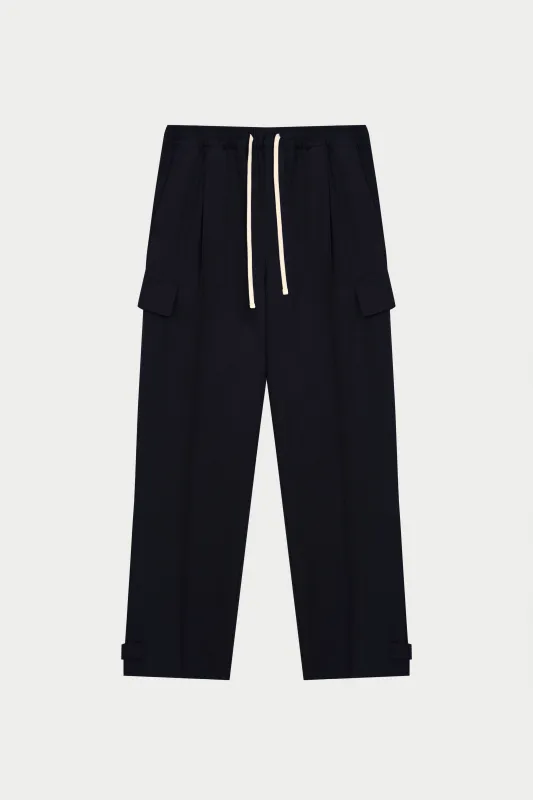 PLEATED WIDE LEG TROUSER - NAVY sold by The Couture Club