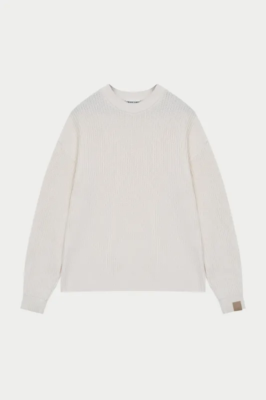 HEAVY WASHED RIBBED KNIT CREW - STONE sold by The Couture Club