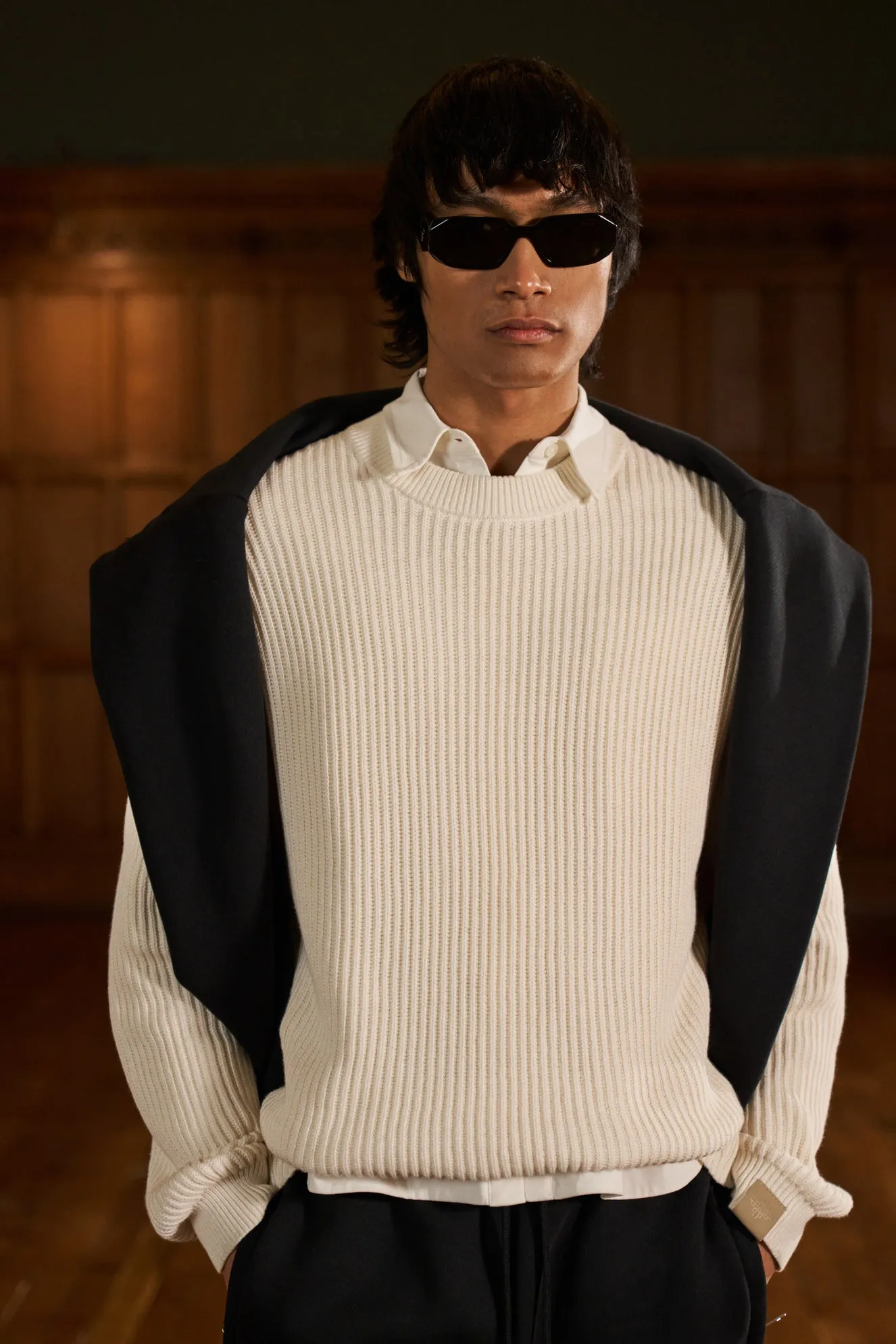 HEAVY WASHED RIBBED KNIT CREW - STONE sold by The Couture Club product image thumbnail 2