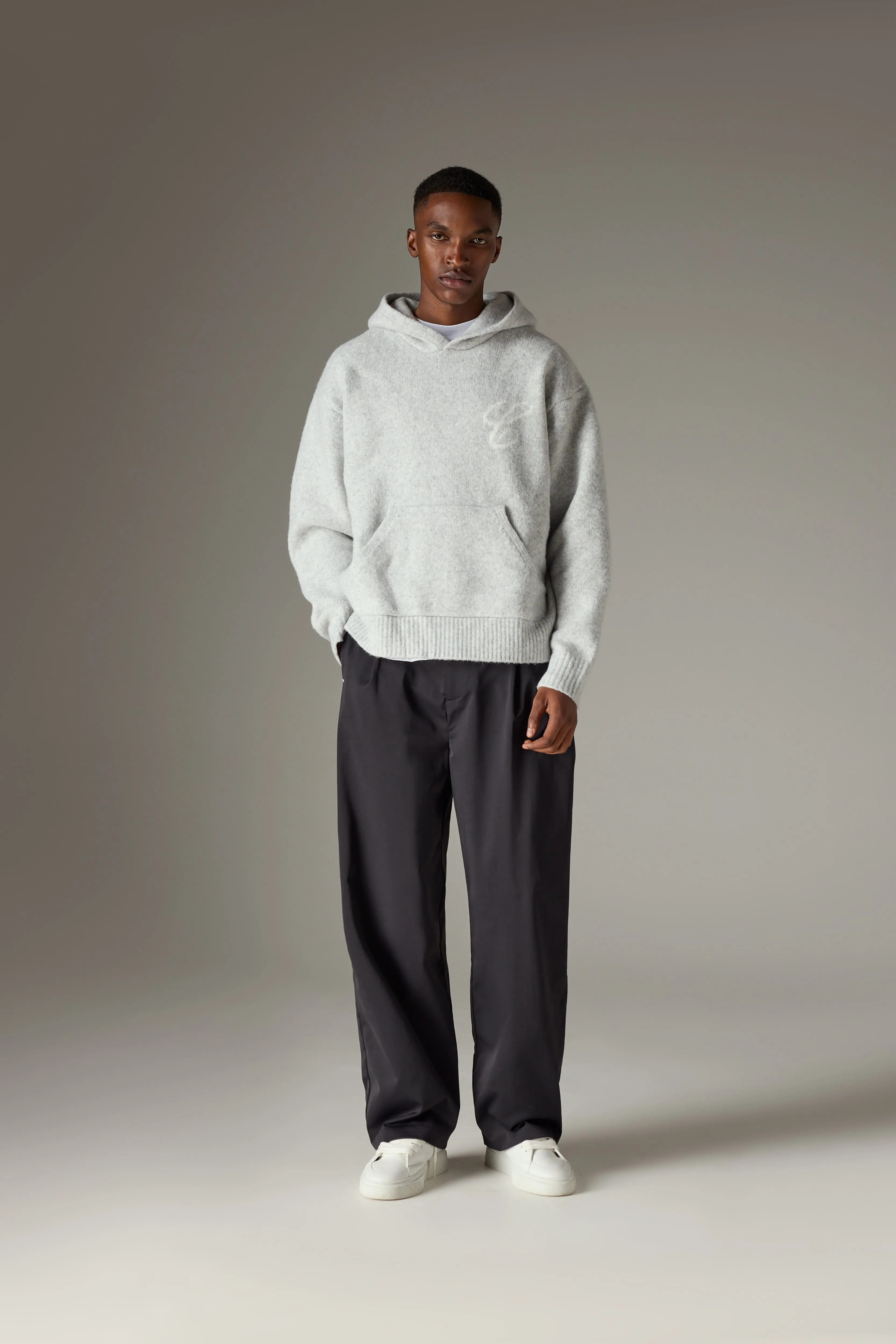 SCRIPT LOGO GRAPHIC KNITTED HOODIE - GREY MARL sold by The Couture Club product image thumbnail 3