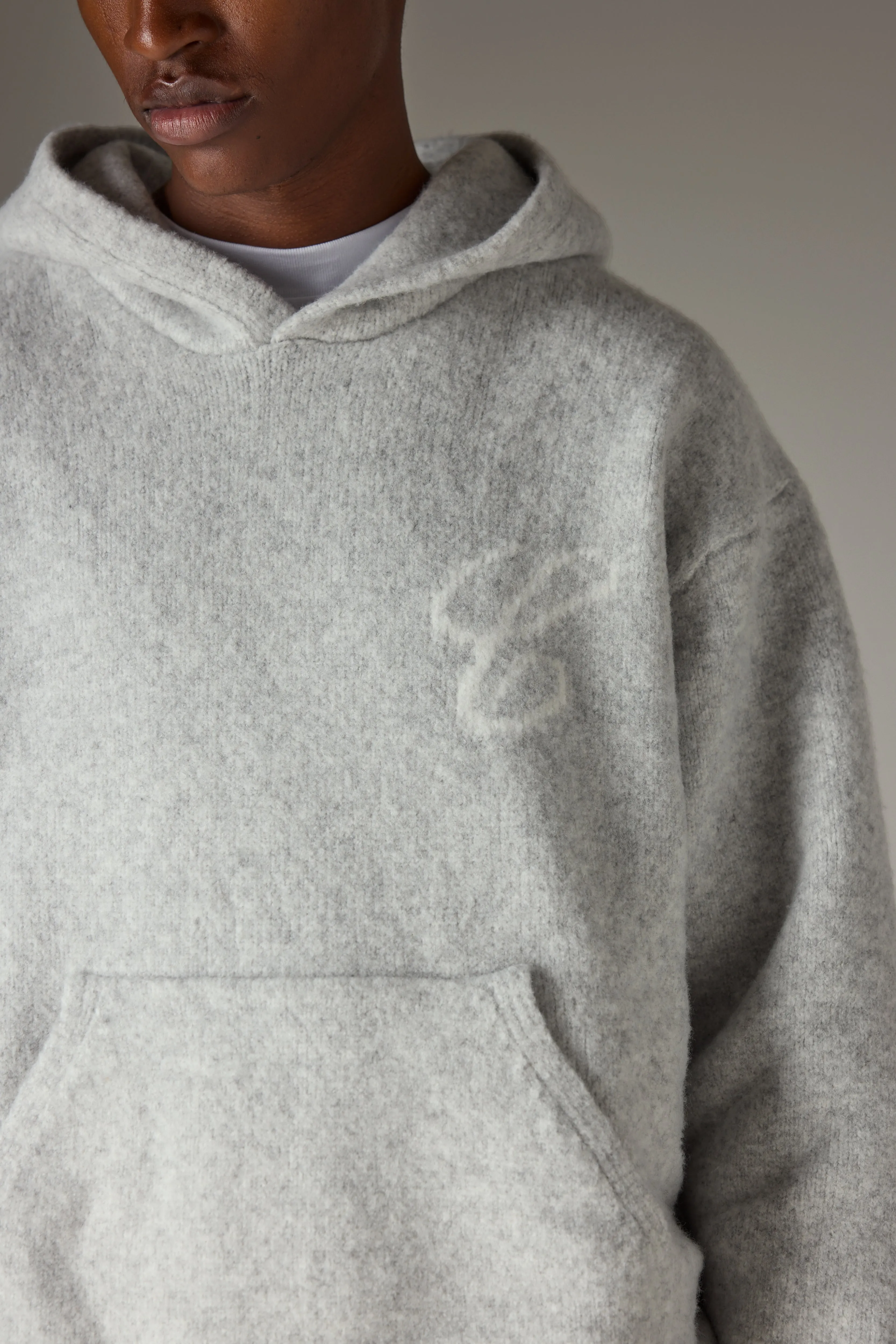 SCRIPT LOGO GRAPHIC KNITTED HOODIE - GREY MARL sold by The Couture Club product image thumbnail 5