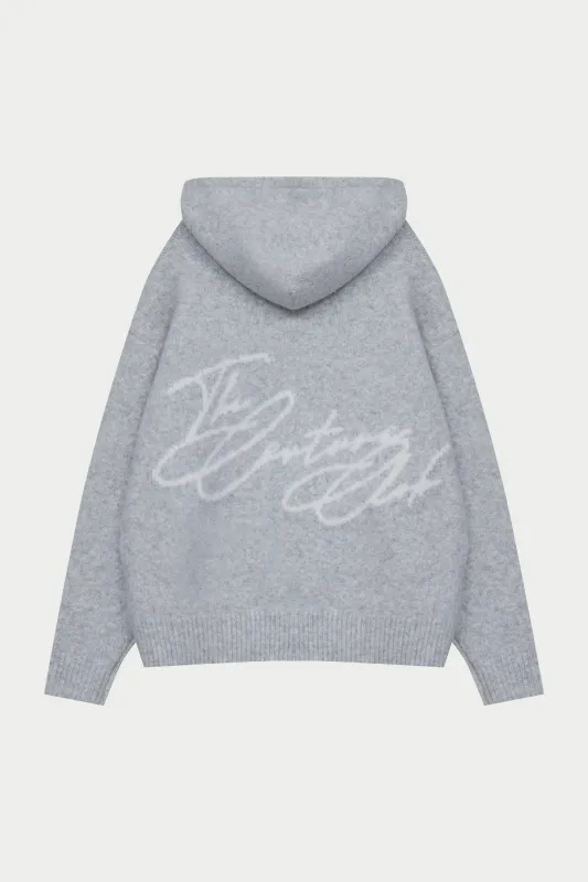 SCRIPT LOGO GRAPHIC KNITTED HOODIE - GREY MARL sold by The Couture Club
