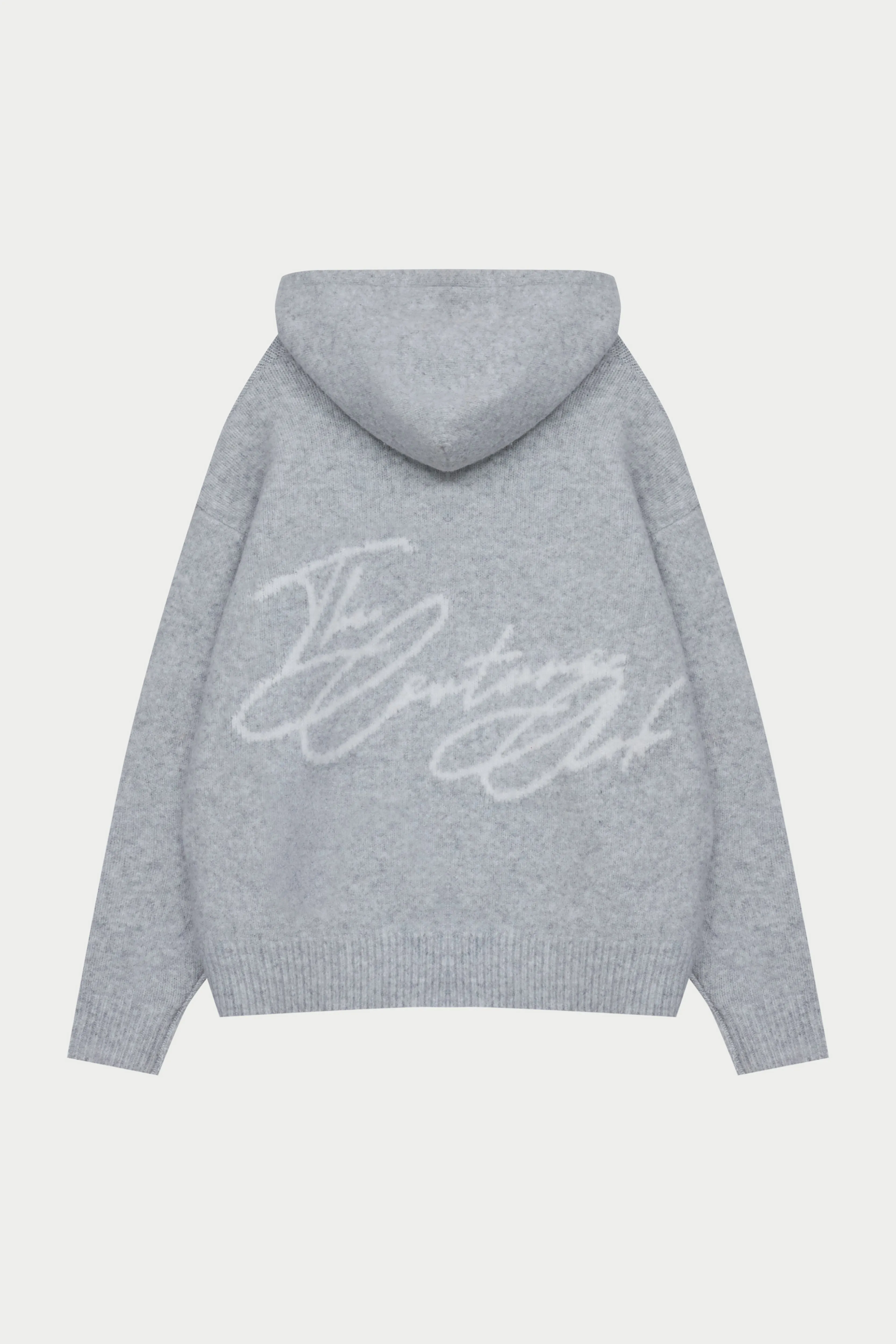 SCRIPT LOGO GRAPHIC KNITTED HOODIE - GREY MARL sold by The Couture Club