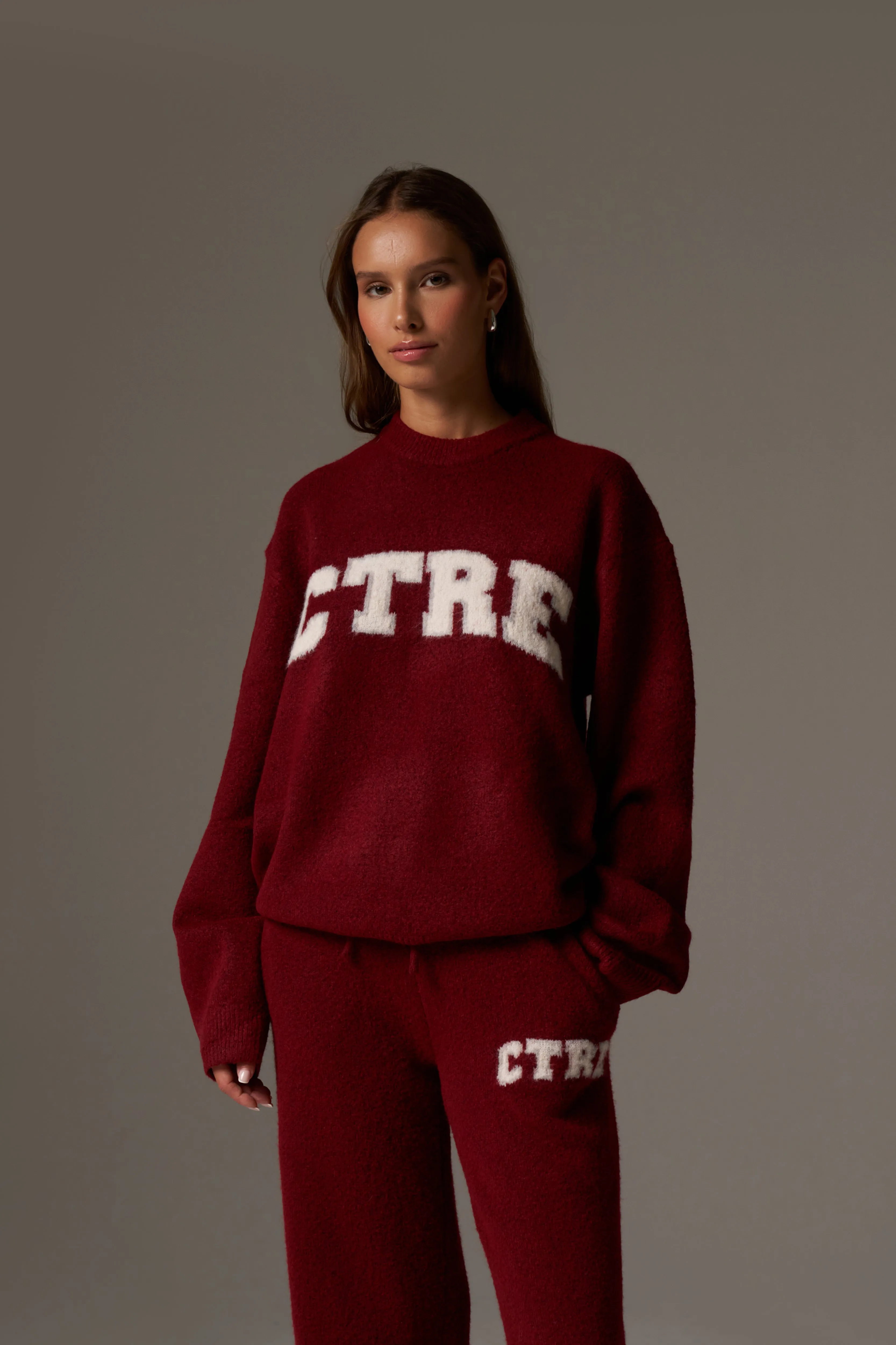 CTRE KNITTED SWEATSHIRT - BURGUNDY sold by The Couture Club product image thumbnail 2