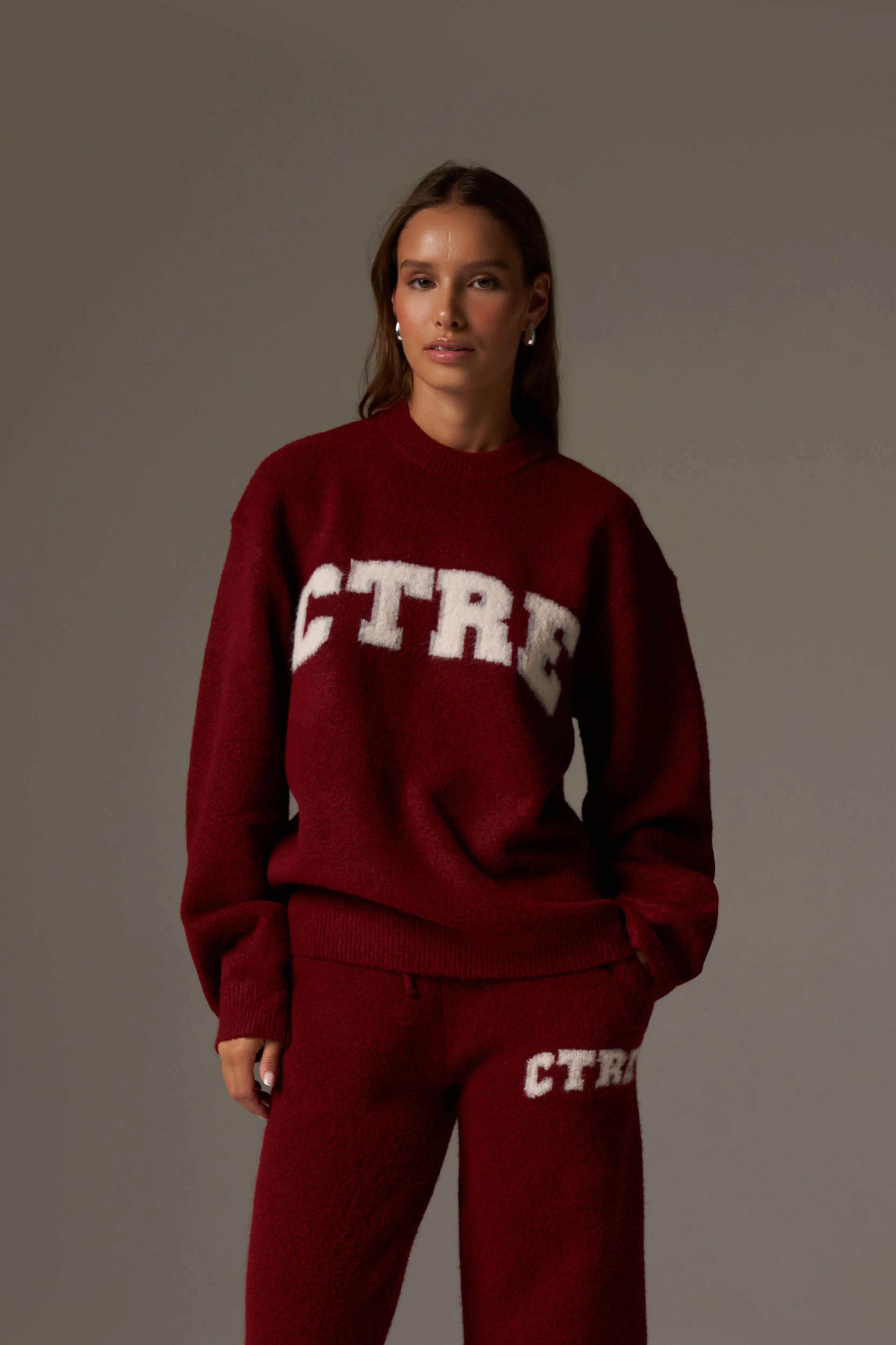CTRE KNITTED SWEATSHIRT - BURGUNDY sold by The Couture Club product image thumbnail 4