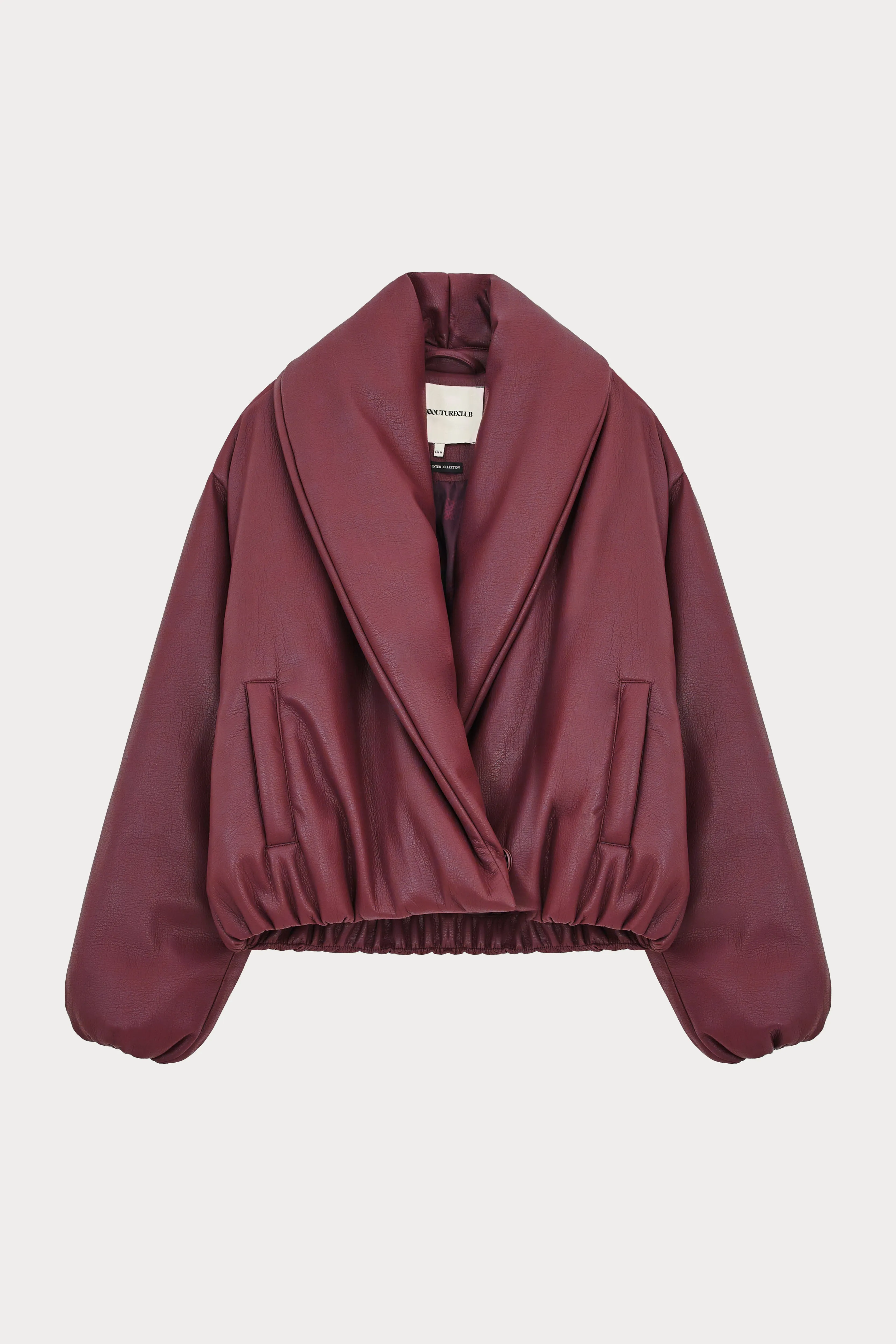 OVERSIZED COLLAR FAUX LEATHER PUFFER COAT - BURGUNDY sold by The Couture Club