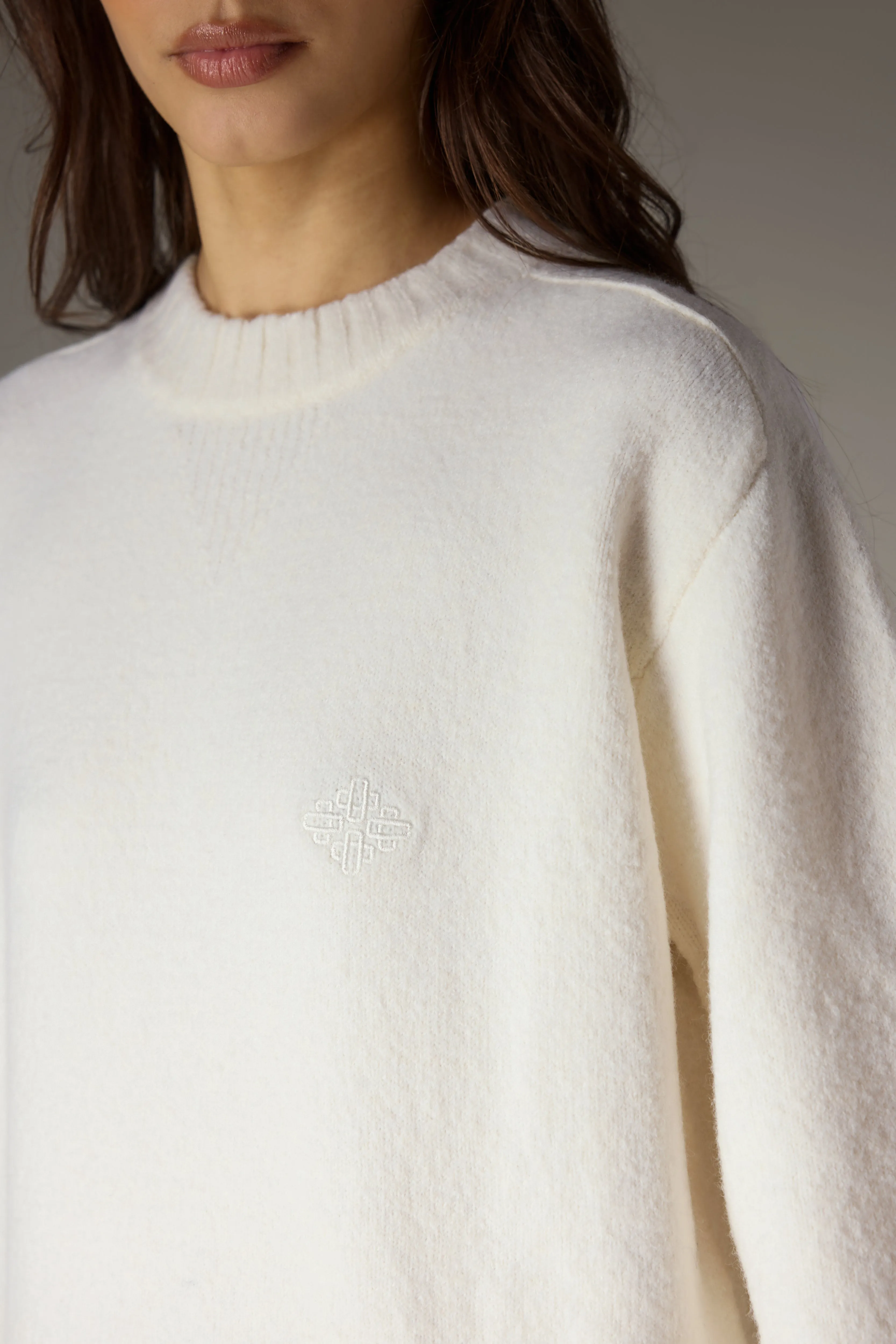FLUFFY KNIT EMBLEM EMBROIDERED CREW - OFF WHITE sold by The Couture Club product image thumbnail 4