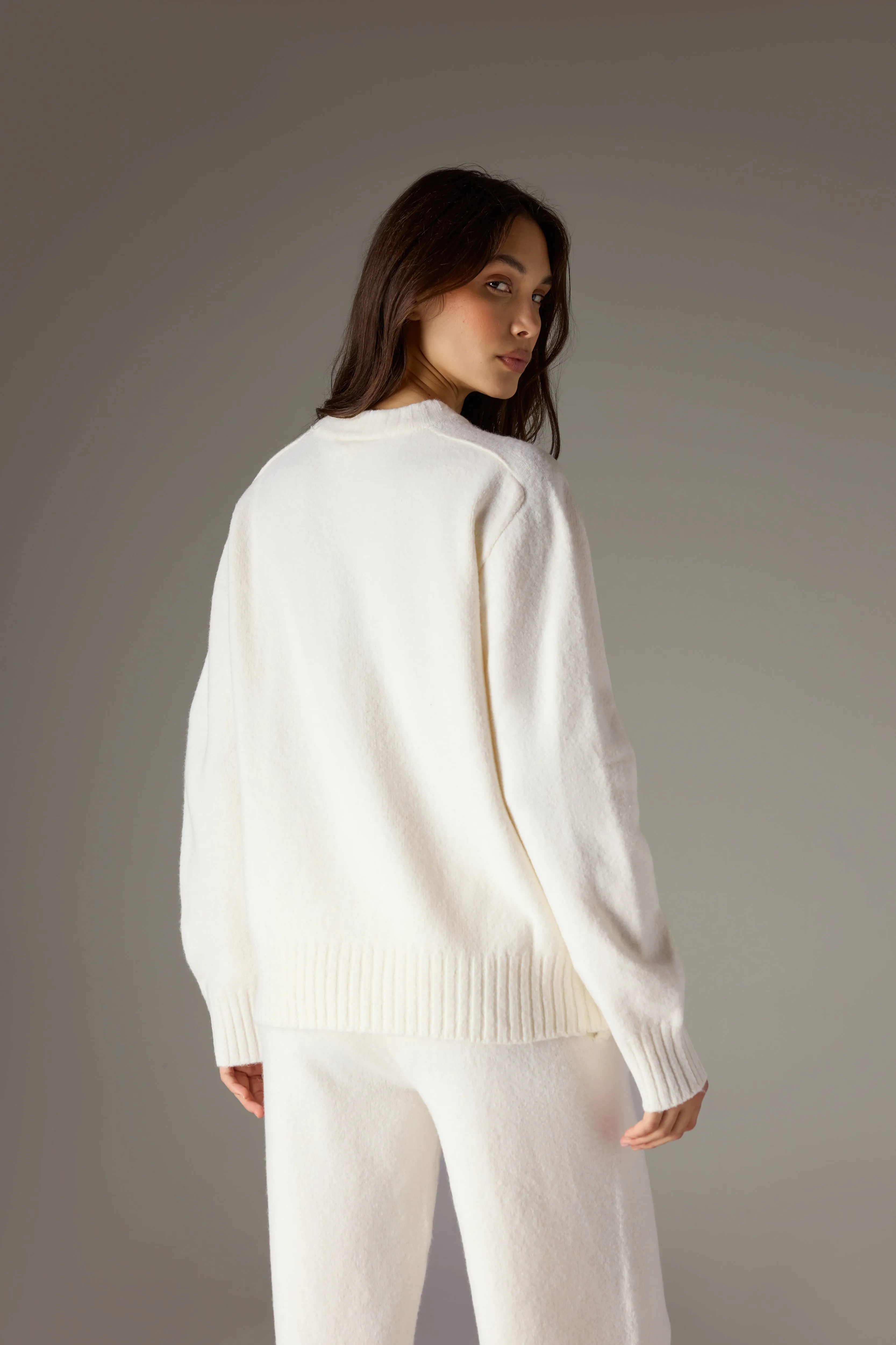 FLUFFY KNIT EMBLEM EMBROIDERED CREW - OFF WHITE sold by The Couture Club product image thumbnail 5