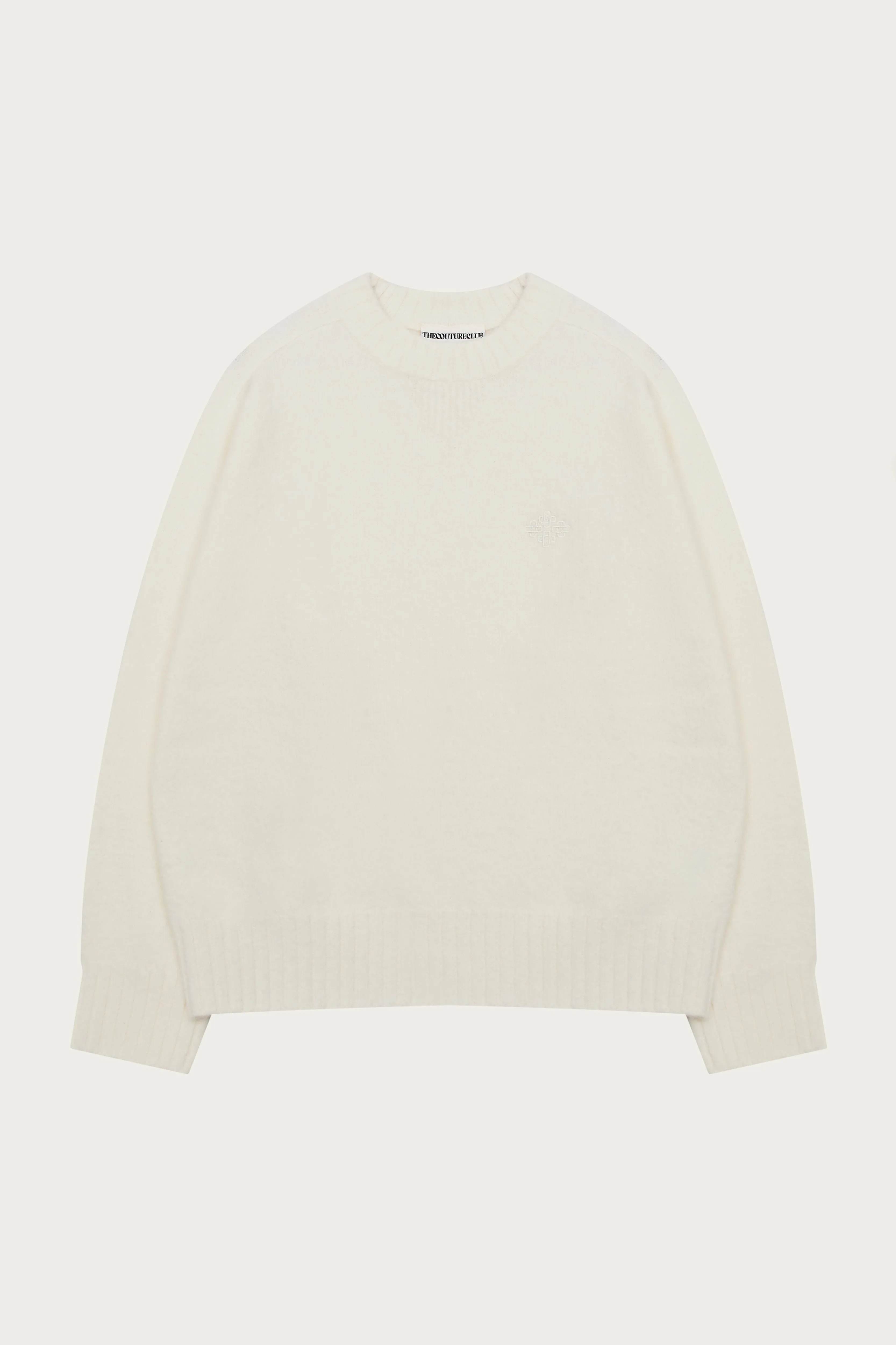 FLUFFY KNIT EMBLEM EMBROIDERED CREW - OFF WHITE sold by The Couture Club product image thumbnail 2
