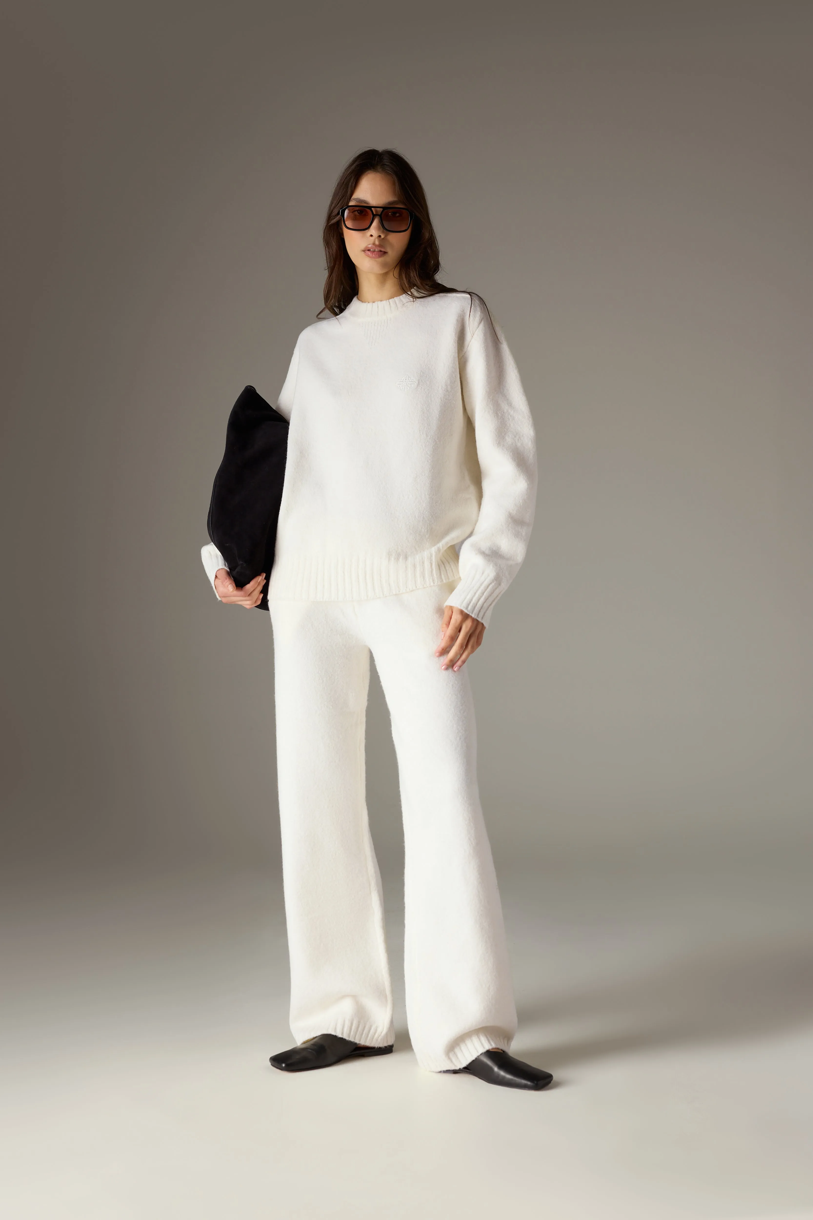 FLUFFY KNIT EMBLEM EMBROIDERED CREW - OFF WHITE sold by The Couture Club product image thumbnail 3