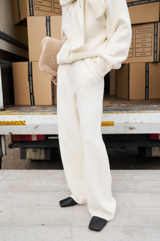 FLUFFY KNIT EMBLEM EMBROIDERED JOGGER - OFF-WHITE sold by The Couture Club