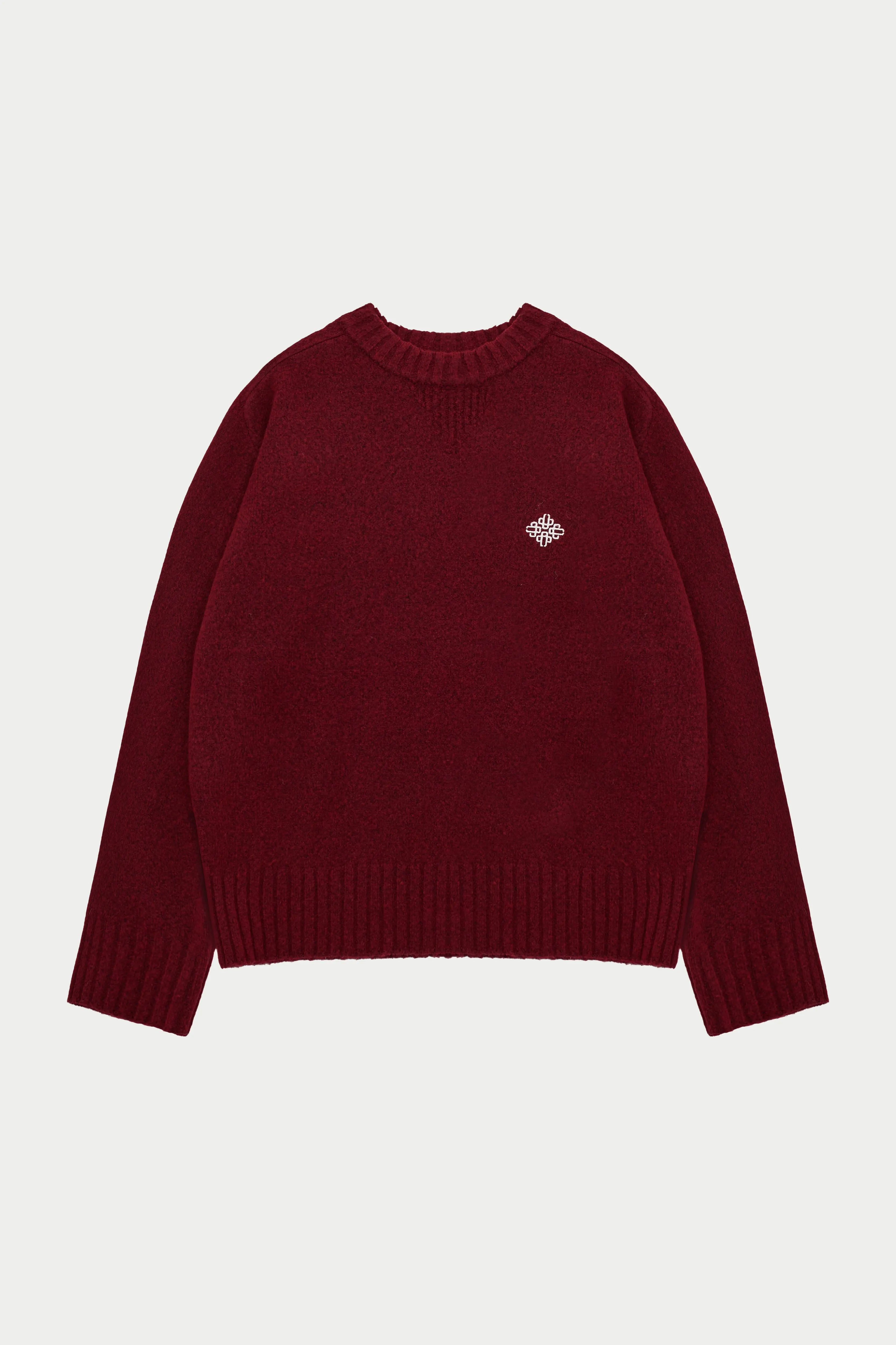 FLUFFY KNIT EMBLEM EMBROIDERED CREW - BURGUNDY sold by The Couture Club product image thumbnail 2