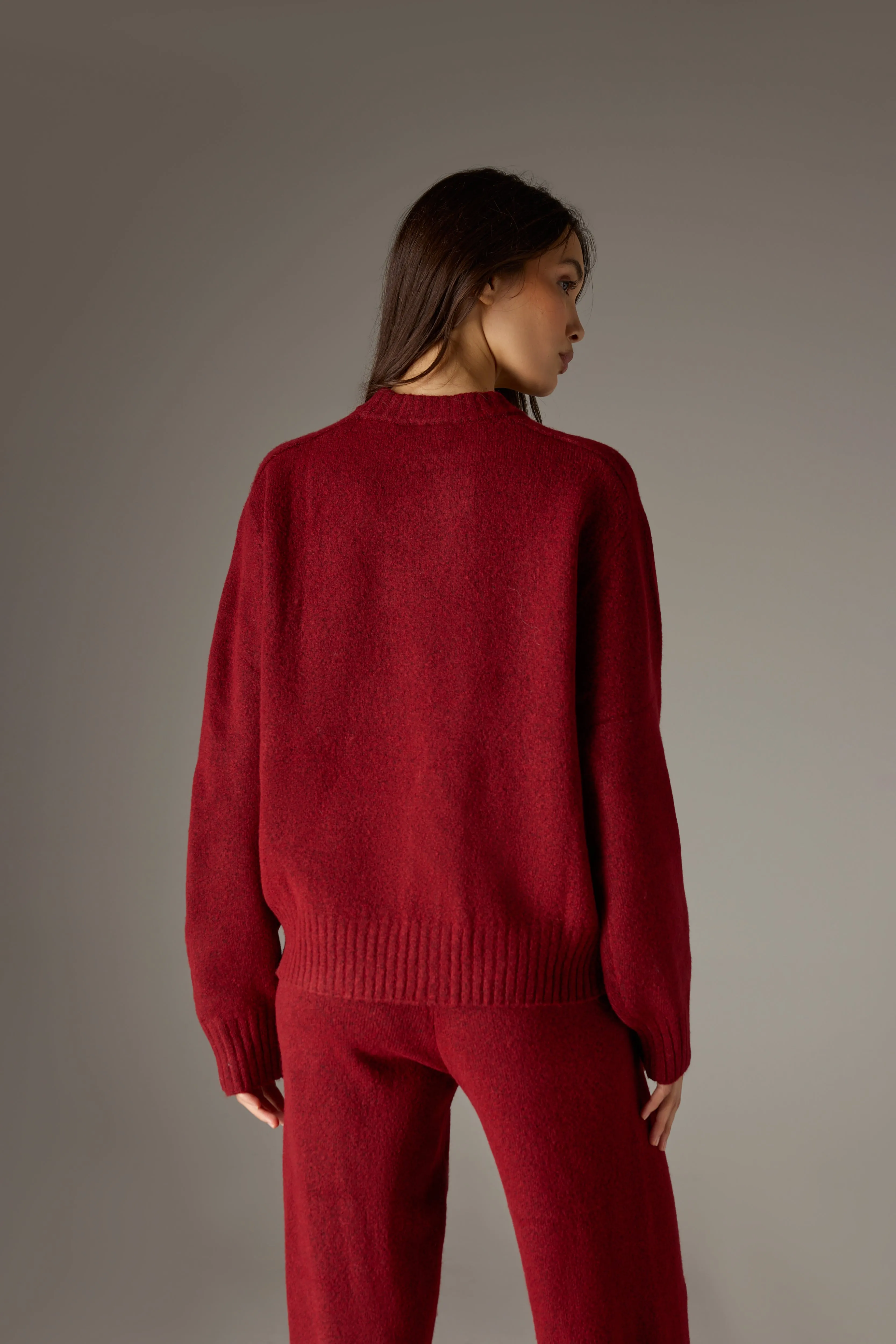 FLUFFY KNIT EMBLEM EMBROIDERED CREW - BURGUNDY sold by The Couture Club product image thumbnail 5