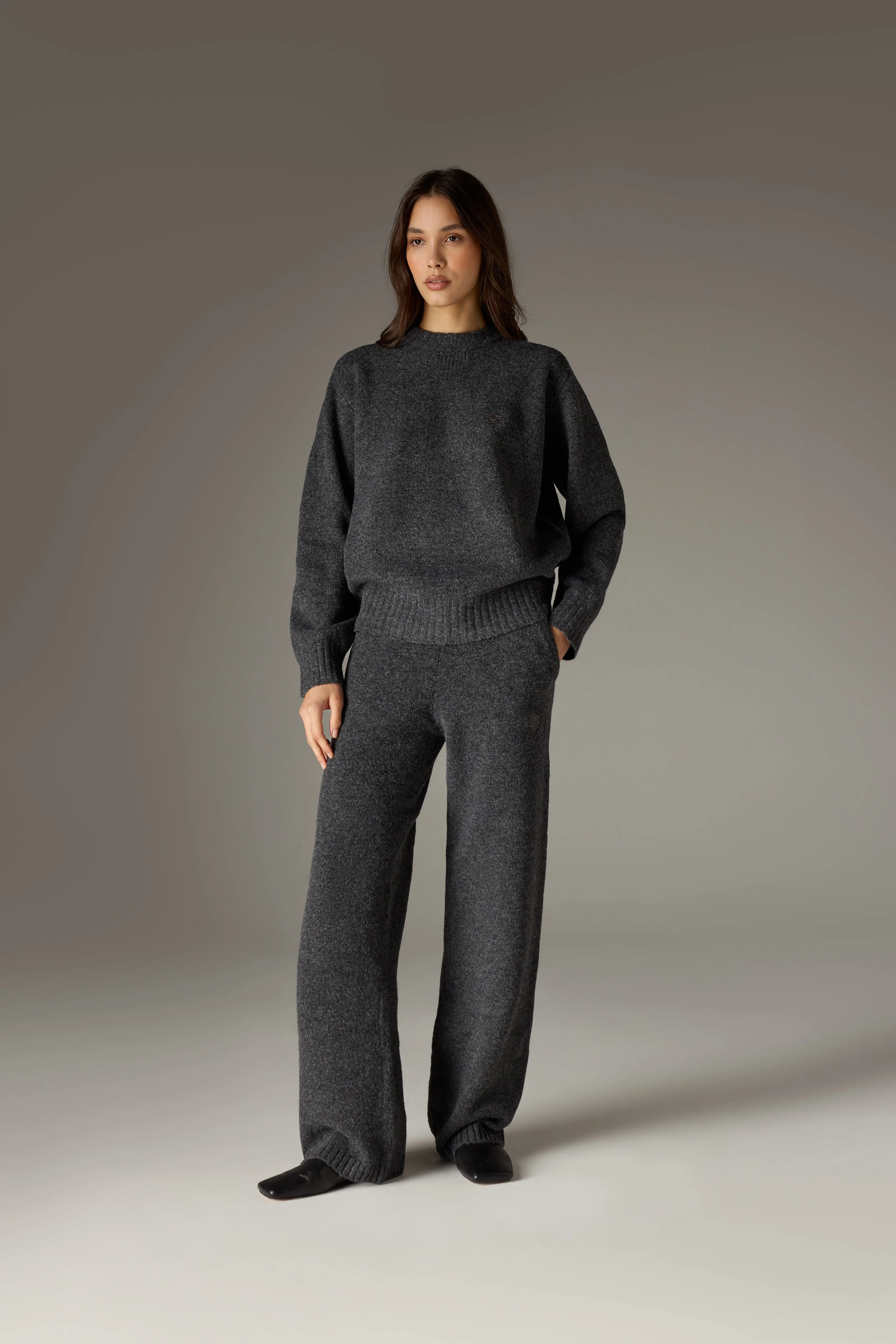 FLUFFY KNIT EMBLEM EMBROIDERED JOGGER - CHARCOAL sold by The Couture Club product image thumbnail 3