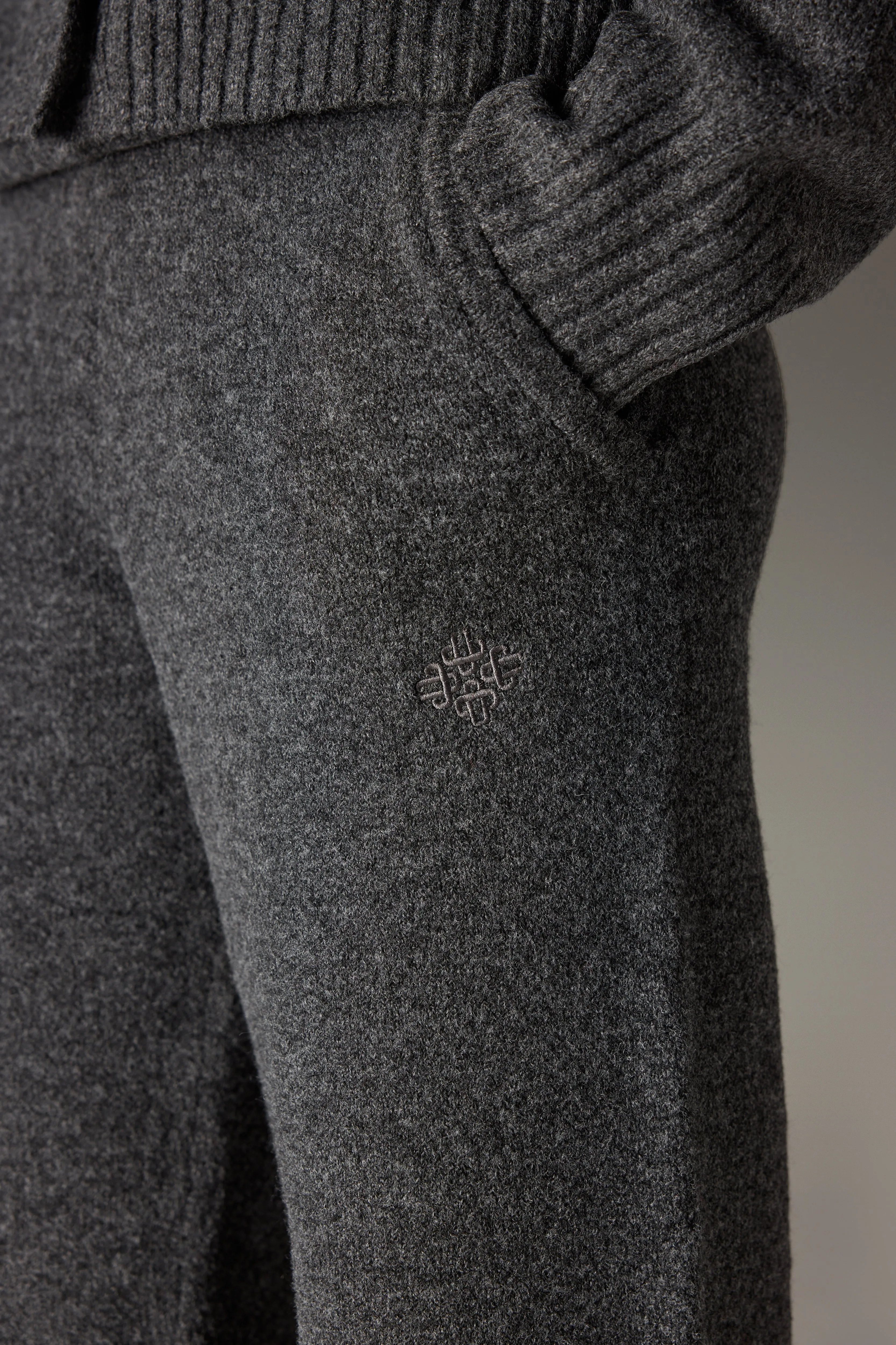 FLUFFY KNIT EMBLEM EMBROIDERED JOGGER - CHARCOAL sold by The Couture Club product image thumbnail 5