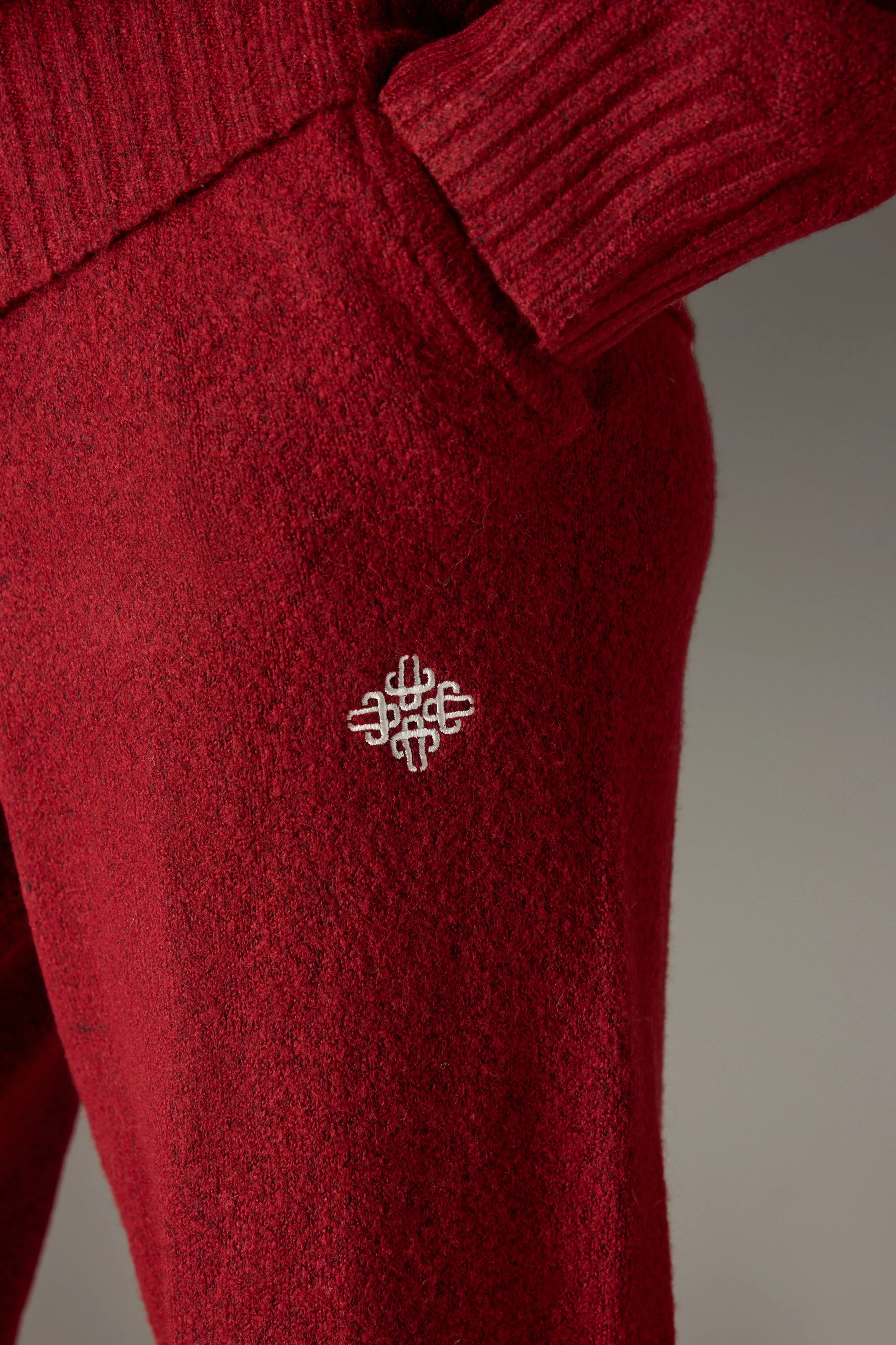 FLUFFY KNIT EMBLEM EMBROIDERED JOGGER - BURGUNDY sold by The Couture Club product image thumbnail 5