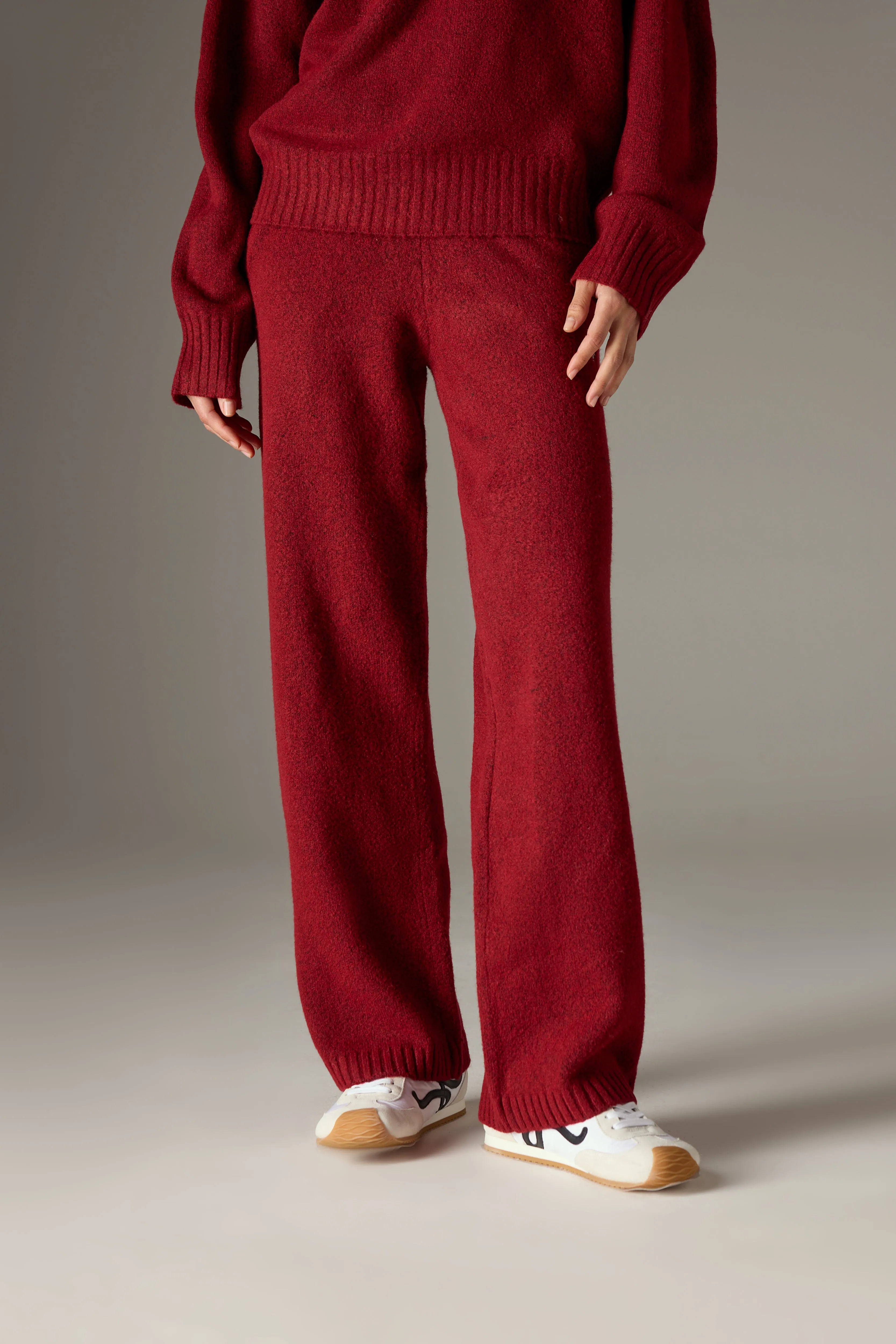 FLUFFY KNIT EMBLEM EMBROIDERED JOGGER - BURGUNDY sold by The Couture Club product image thumbnail 4