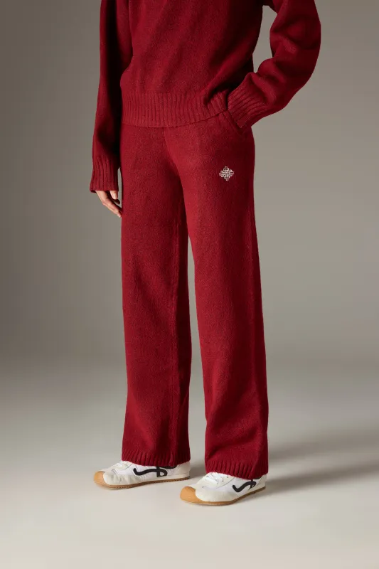 FLUFFY KNIT EMBLEM EMBROIDERED JOGGER - BURGUNDY sold by The Couture Club