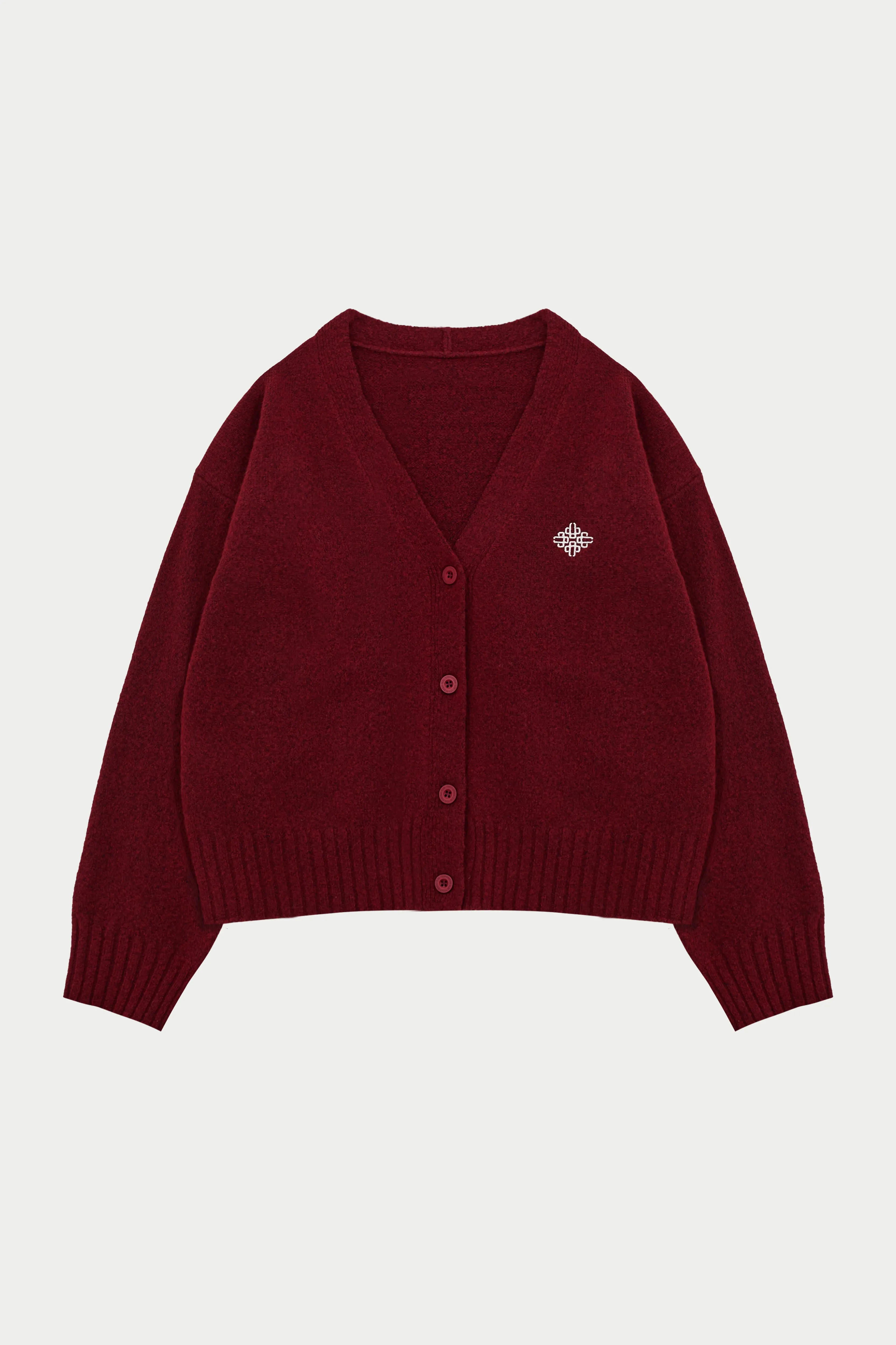 FLUFFY KNIT EMBLEM EMBROIDERED CARDIGAN - BURGUNDY sold by The Couture Club product image thumbnail 2