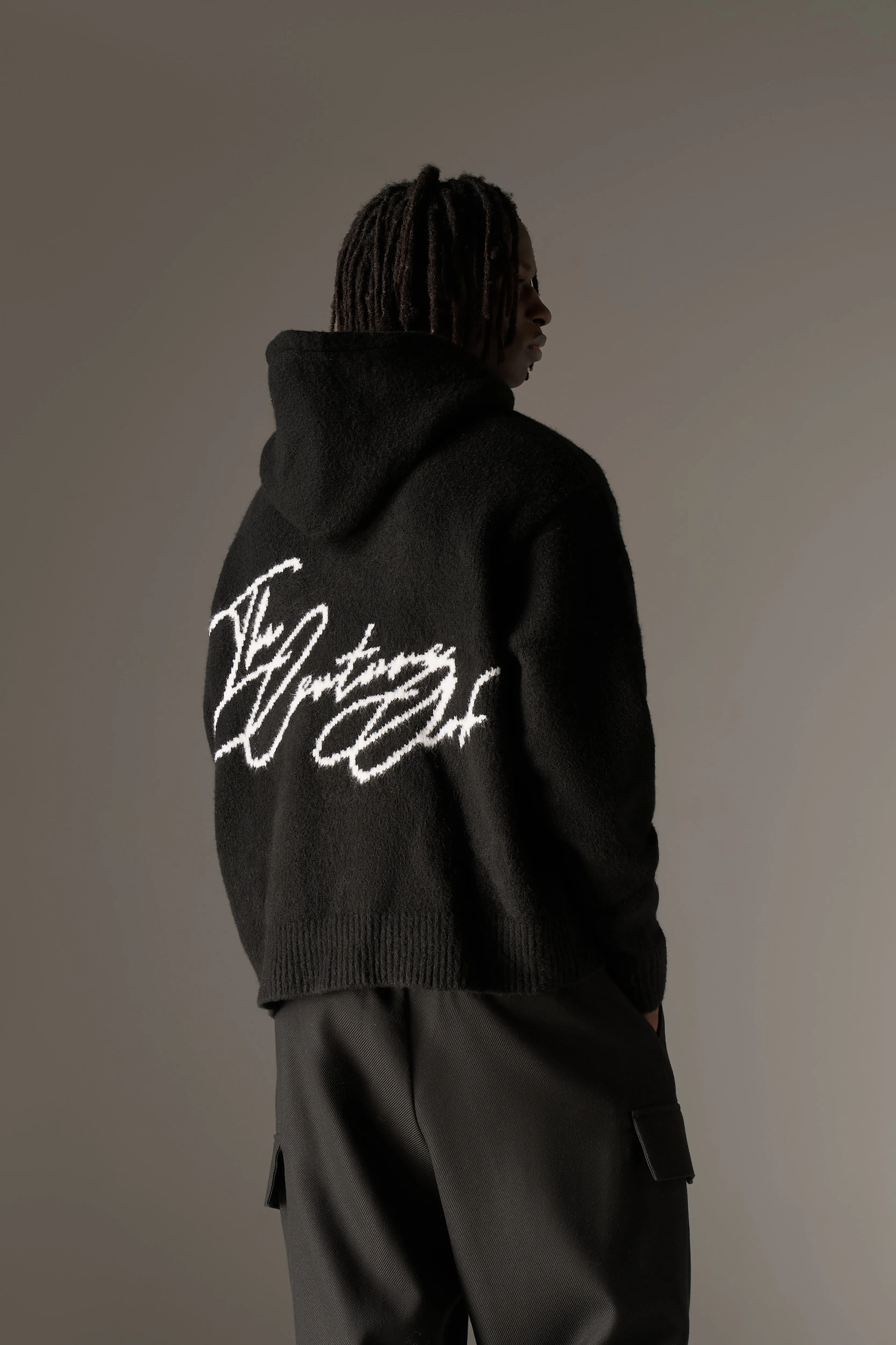 SCRIPT LOGO GRAPHIC KNITTED HOODIE - BLACK sold by The Couture Club product image thumbnail 2