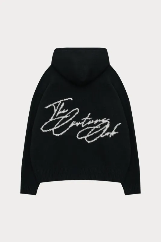 SCRIPT LOGO GRAPHIC KNITTED HOODIE - BLACK sold by The Couture Club