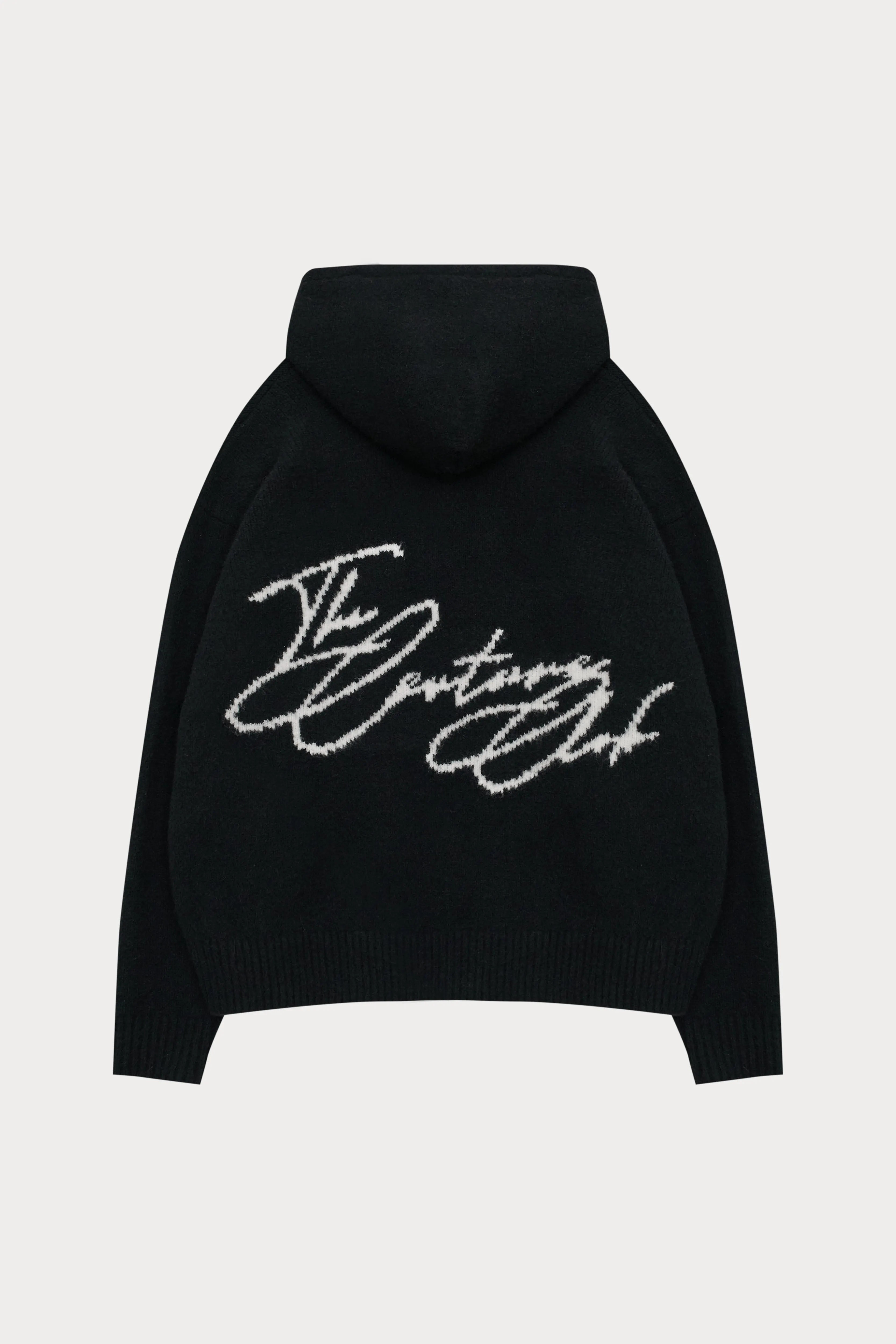 SCRIPT LOGO GRAPHIC KNITTED HOODIE - BLACK sold by The Couture Club