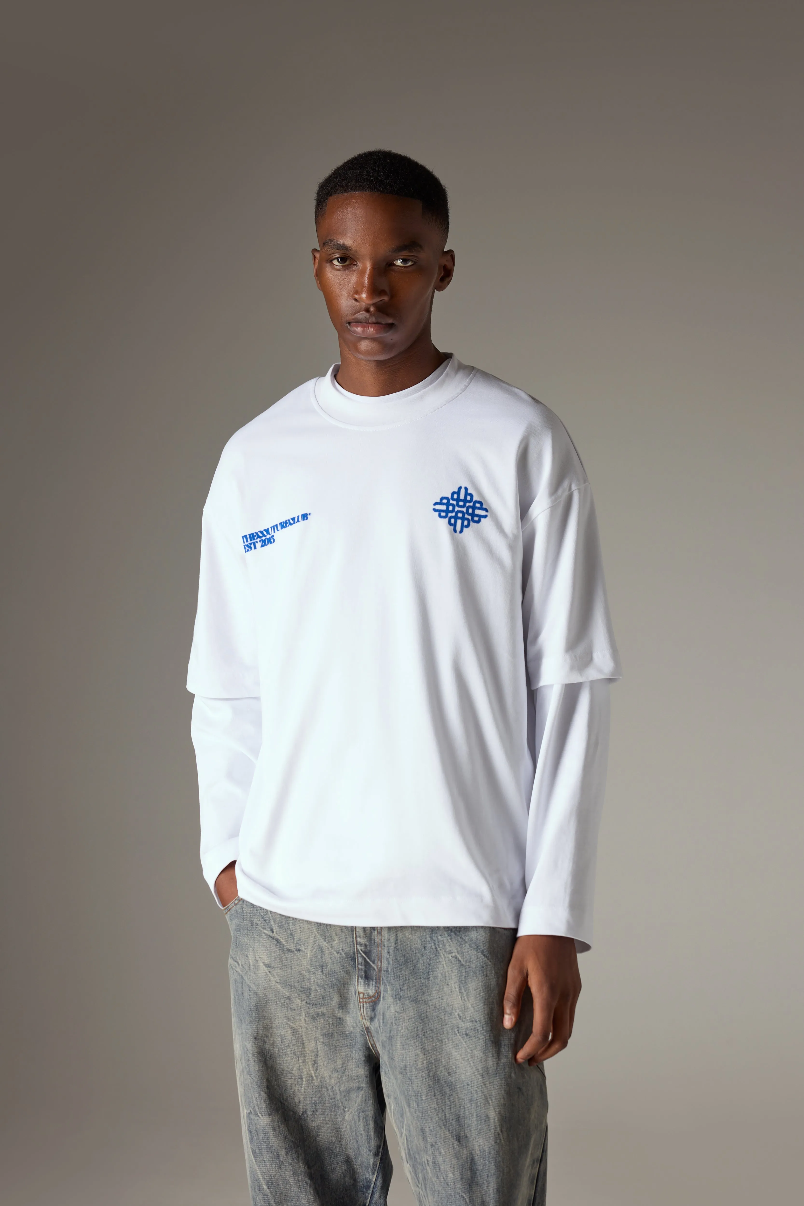 BLURRED GRAPHIC EMBLEM T-SHIRT - COBALT sold by The Couture Club product image thumbnail 4