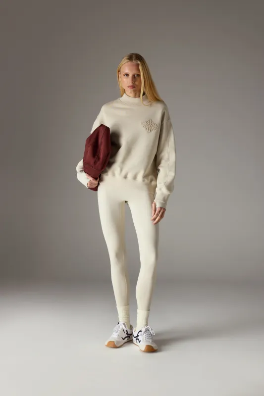 CHENILLE EMBLEM MOCK NECK CREW - BONE sold by The Couture Club