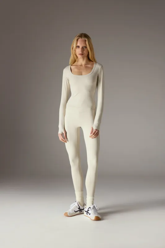 SCULPTING STRETCH SCOOP NECK LONG SLEEVE TOP - BONE sold by The Couture Club