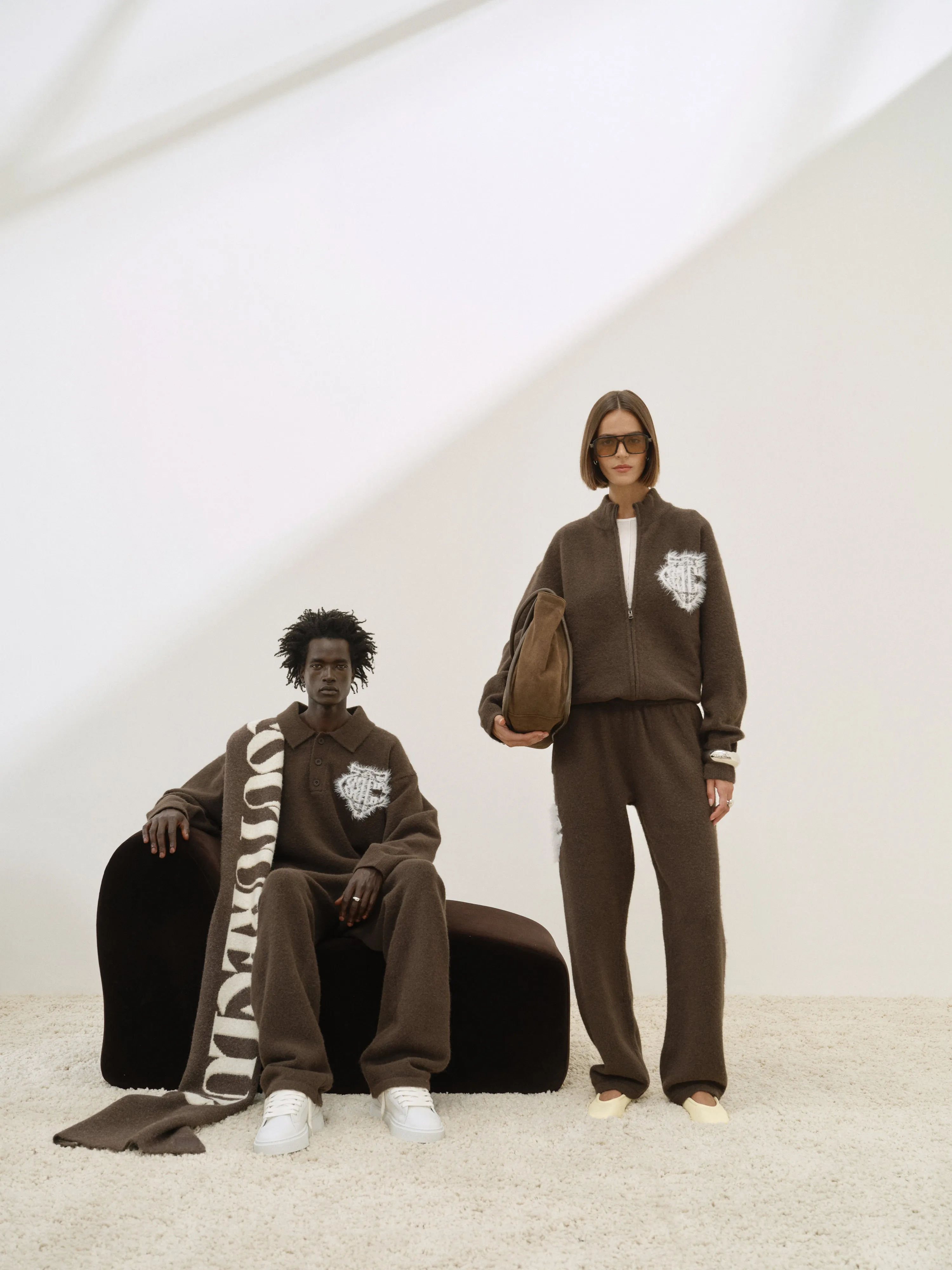 MONOGRAM FLUFFY KNIT JOGGERS - BROWN sold by The Couture Club product image thumbnail 4