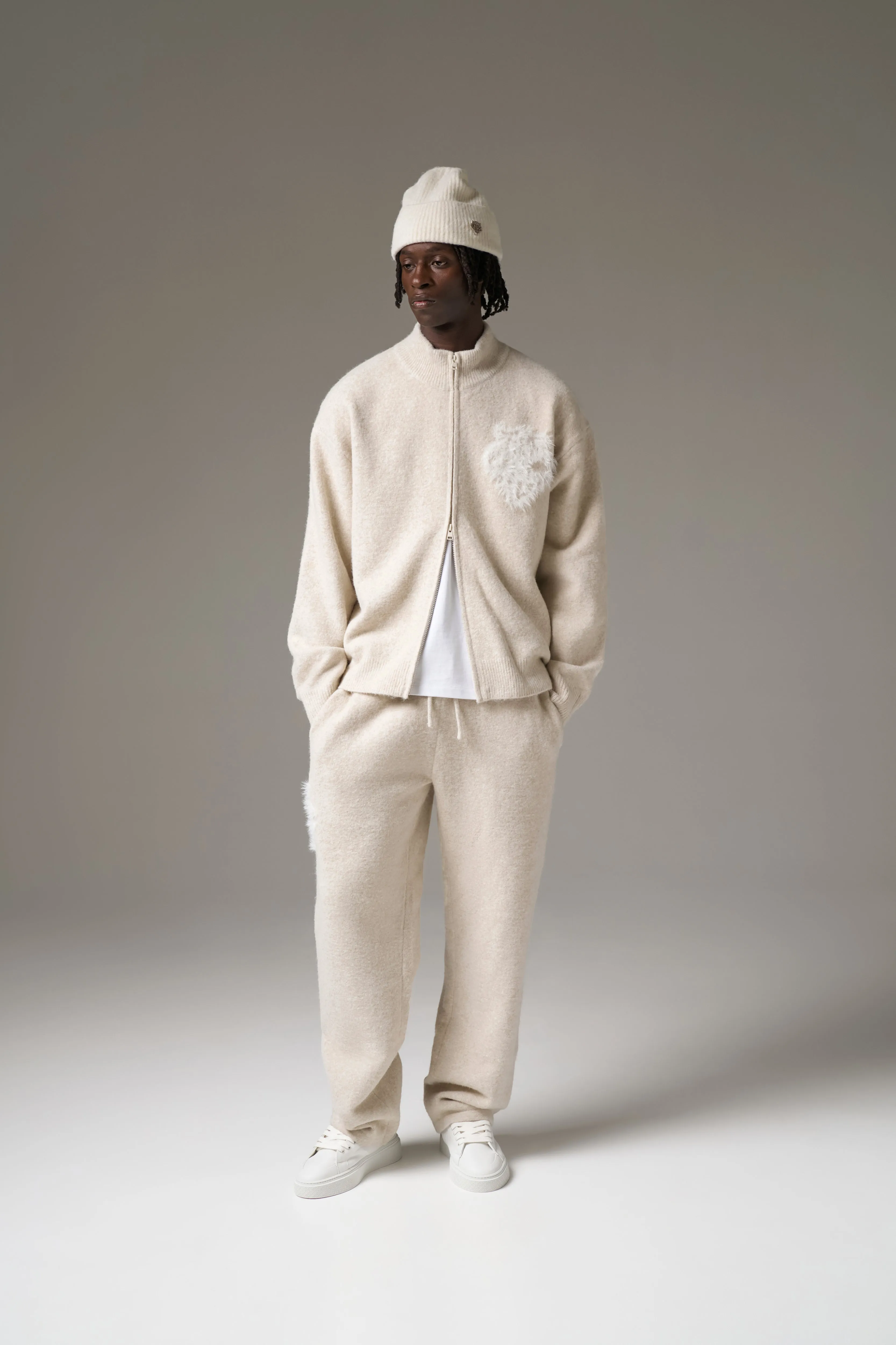 MONOGRAM FLUFFY KNIT JOGGERS - BEIGE sold by The Couture Club product image thumbnail 5