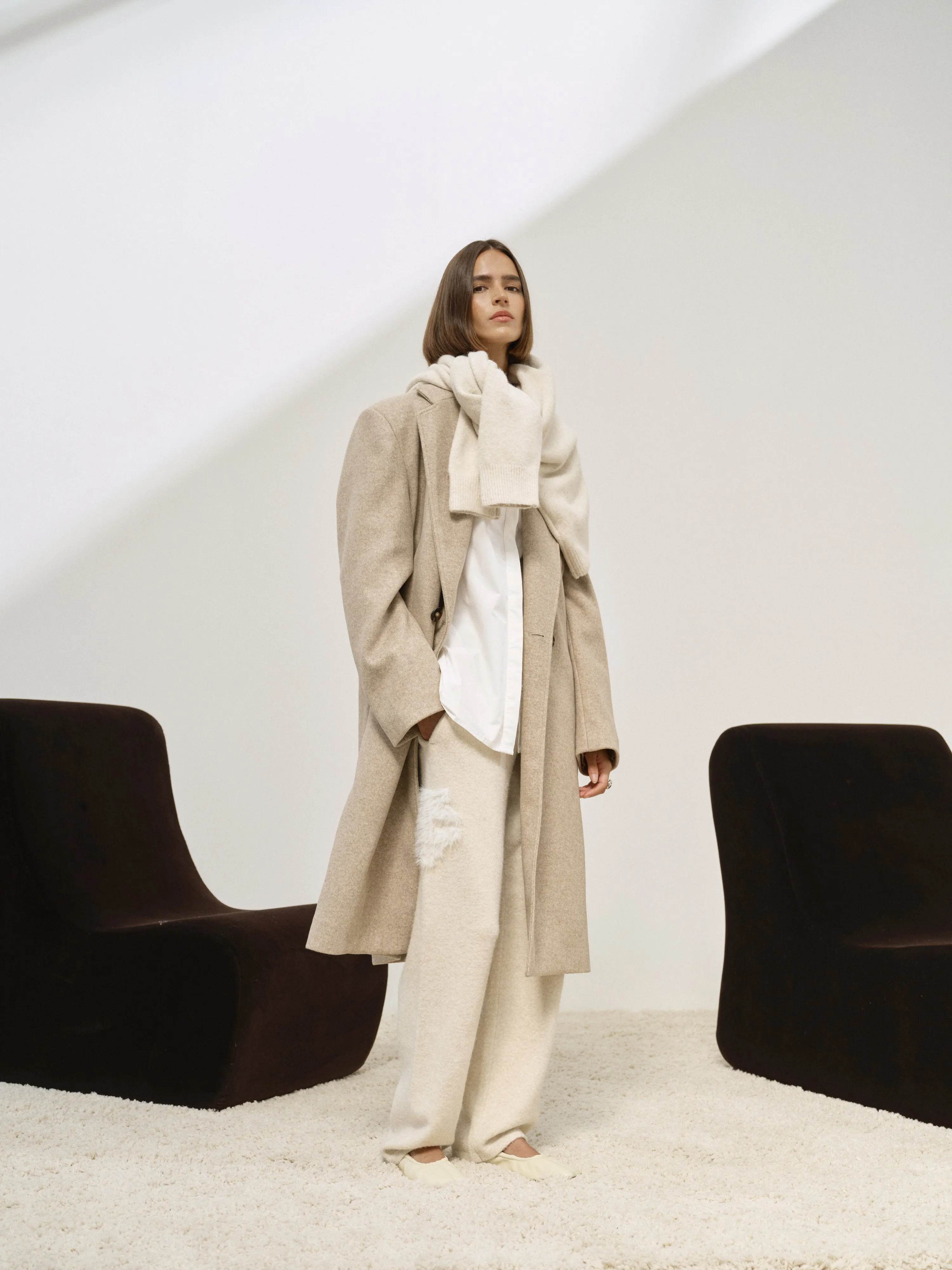 MONOGRAM FLUFFY KNIT JOGGERS - BEIGE sold by The Couture Club product image thumbnail 3