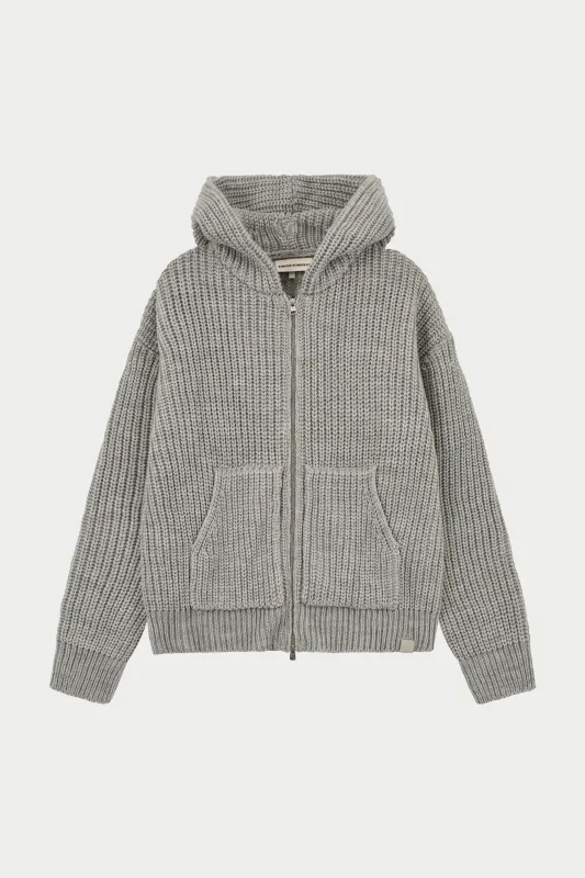 HEAVY RIB KNITTED ZIP THROUGH HOODIE - GREY MARL sold by The Couture Club