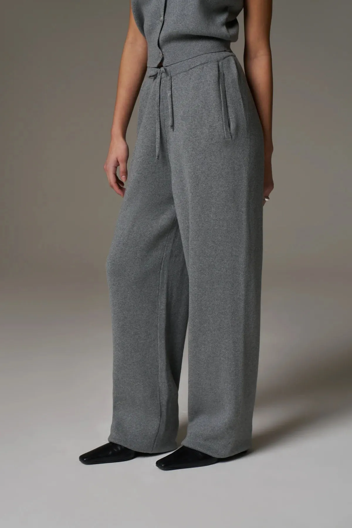 KNITTED RELAXED JOGGERS - GREY MARL sold by The Couture Club product image thumbnail 2