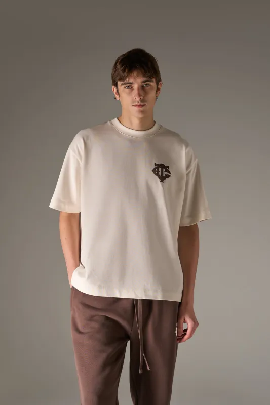 APPLIQUE MONOGRAM EMBLEM T-SHIRT - OFF WHITE sold by The Couture Club