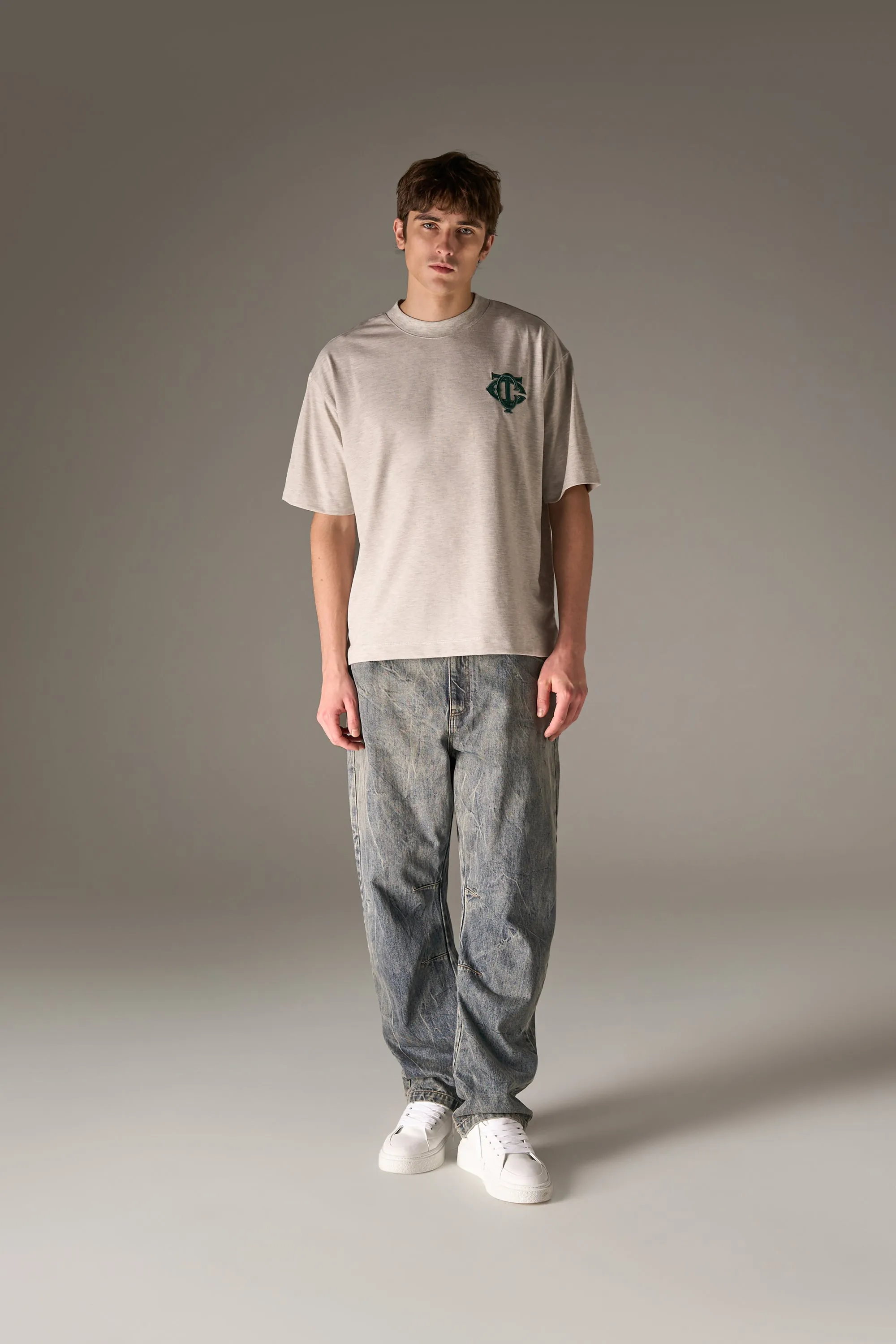 APPLIQUE MONOGRAM EMBLEM T-SHIRT - GREY MARL sold by The Couture Club product image thumbnail 2