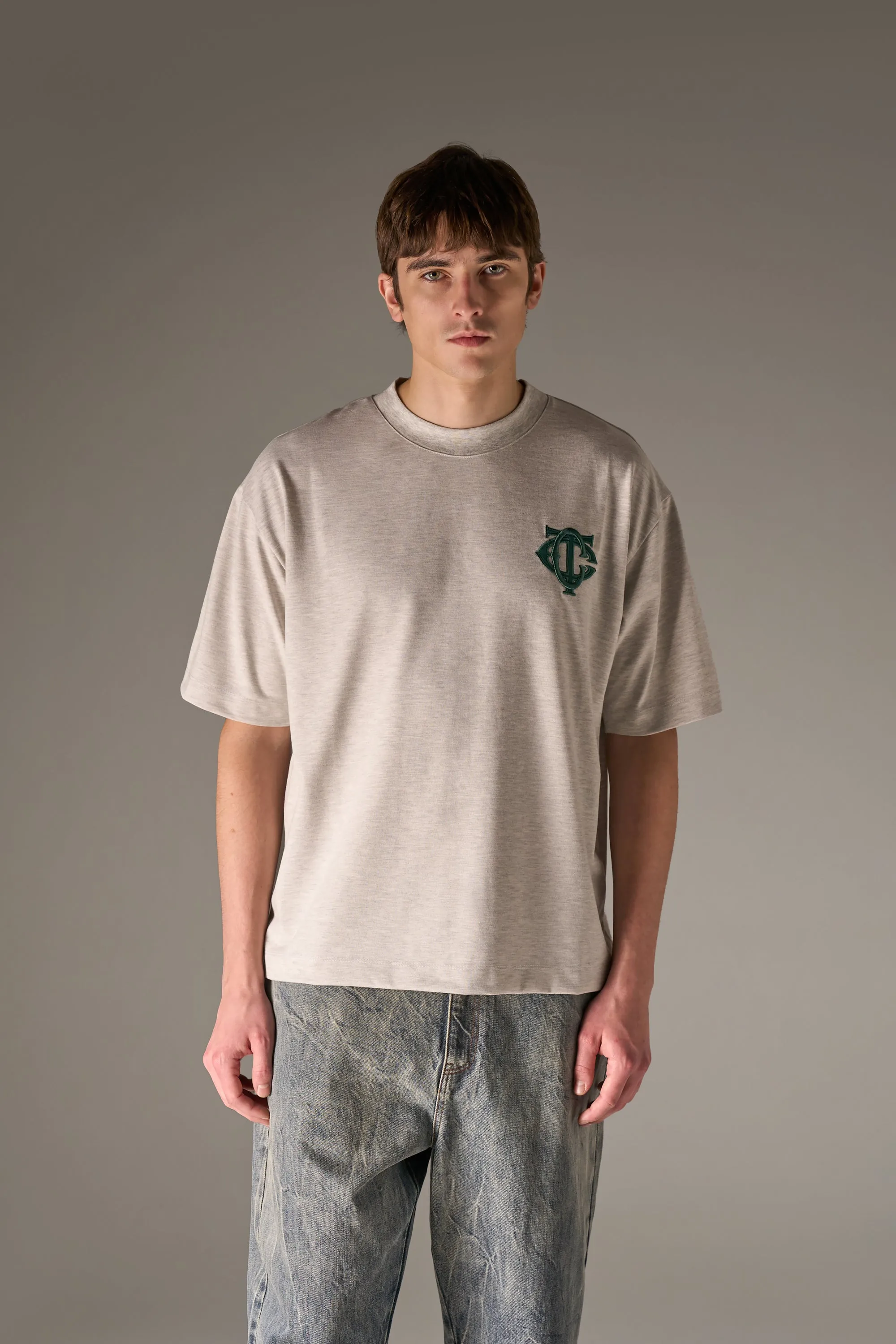 APPLIQUE MONOGRAM EMBLEM T-SHIRT - GREY MARL sold by The Couture Club